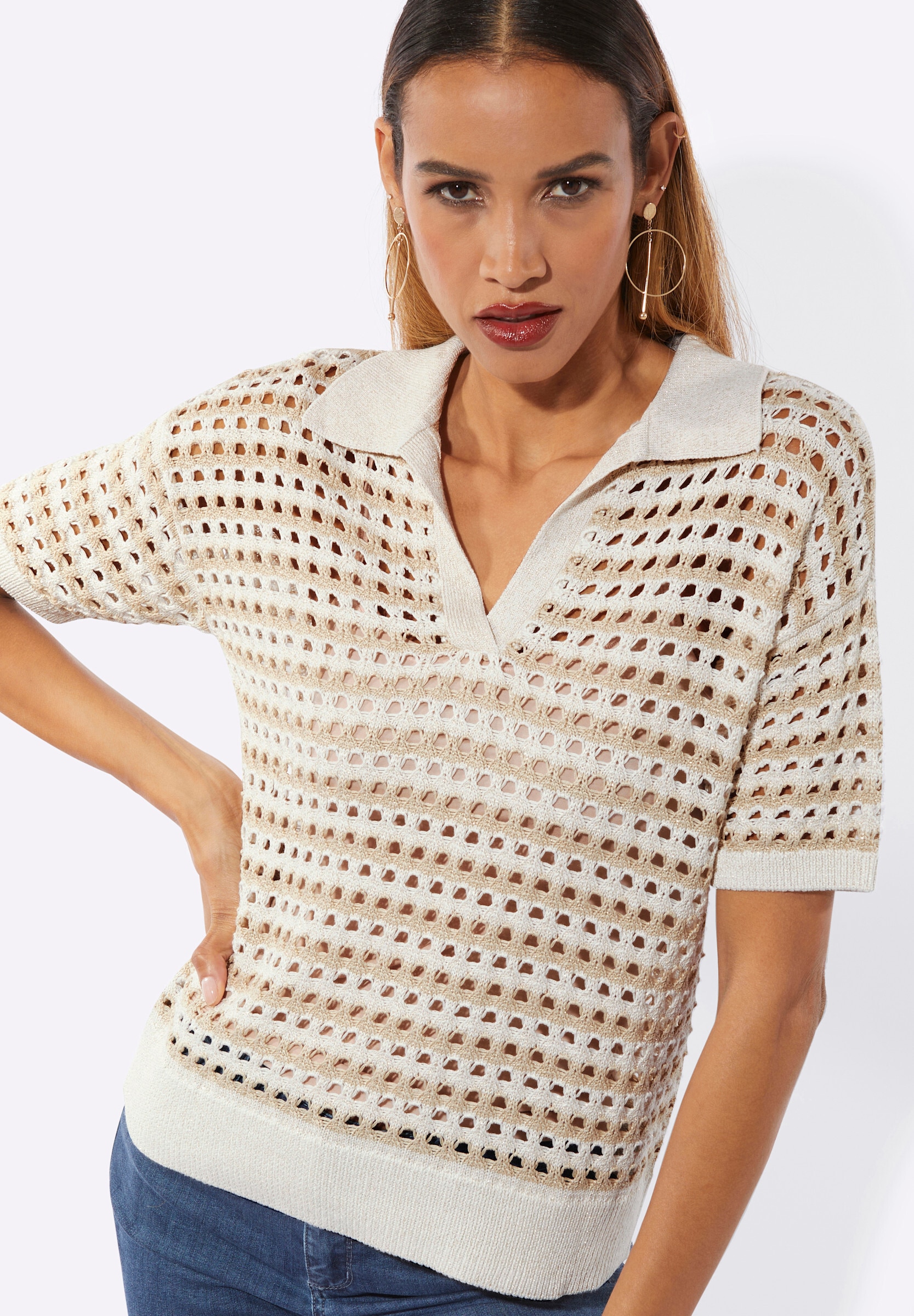 creation L Longpullover »Lyocell-Viskose-Pullover Polopullover im Viskose-Polyester-Lyocell-Mix«