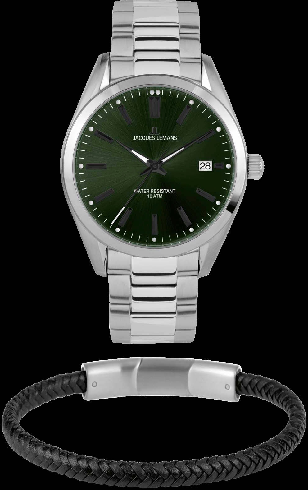 Jacques Lemans Quarzuhr »Derby, 1-2143F-SET«, (Set, 2 tlg., Uhr mit Armschmuck), Armbanduhr, Herrenuhr, Datum, ideal auch als Geschenk