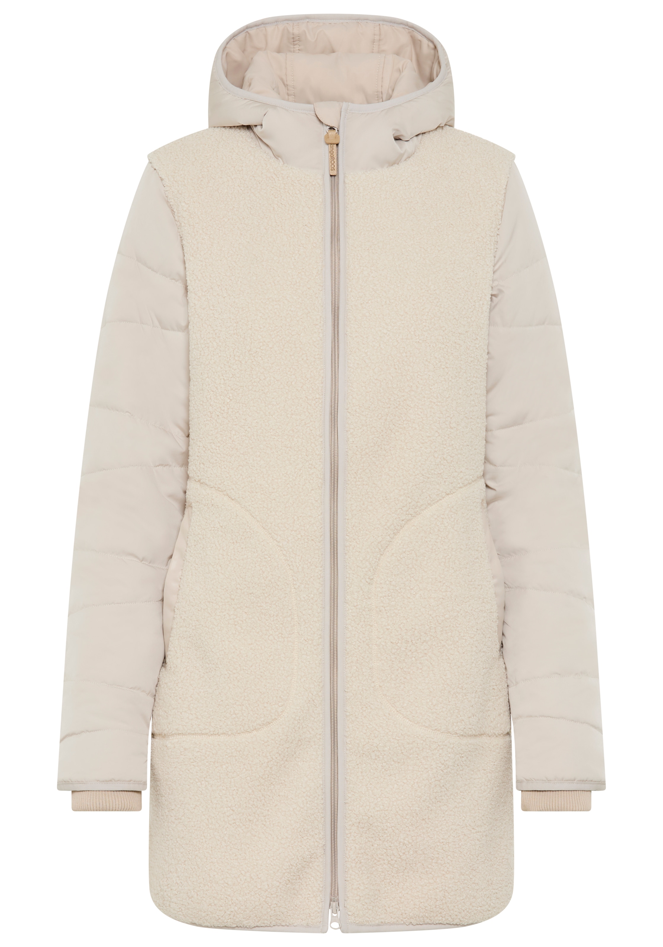 KangaROOS Hybridjacke mit Kapuze Übergangsjacke aus Teddy-Fleece mit gesteppten Ärmeln und Kapuze