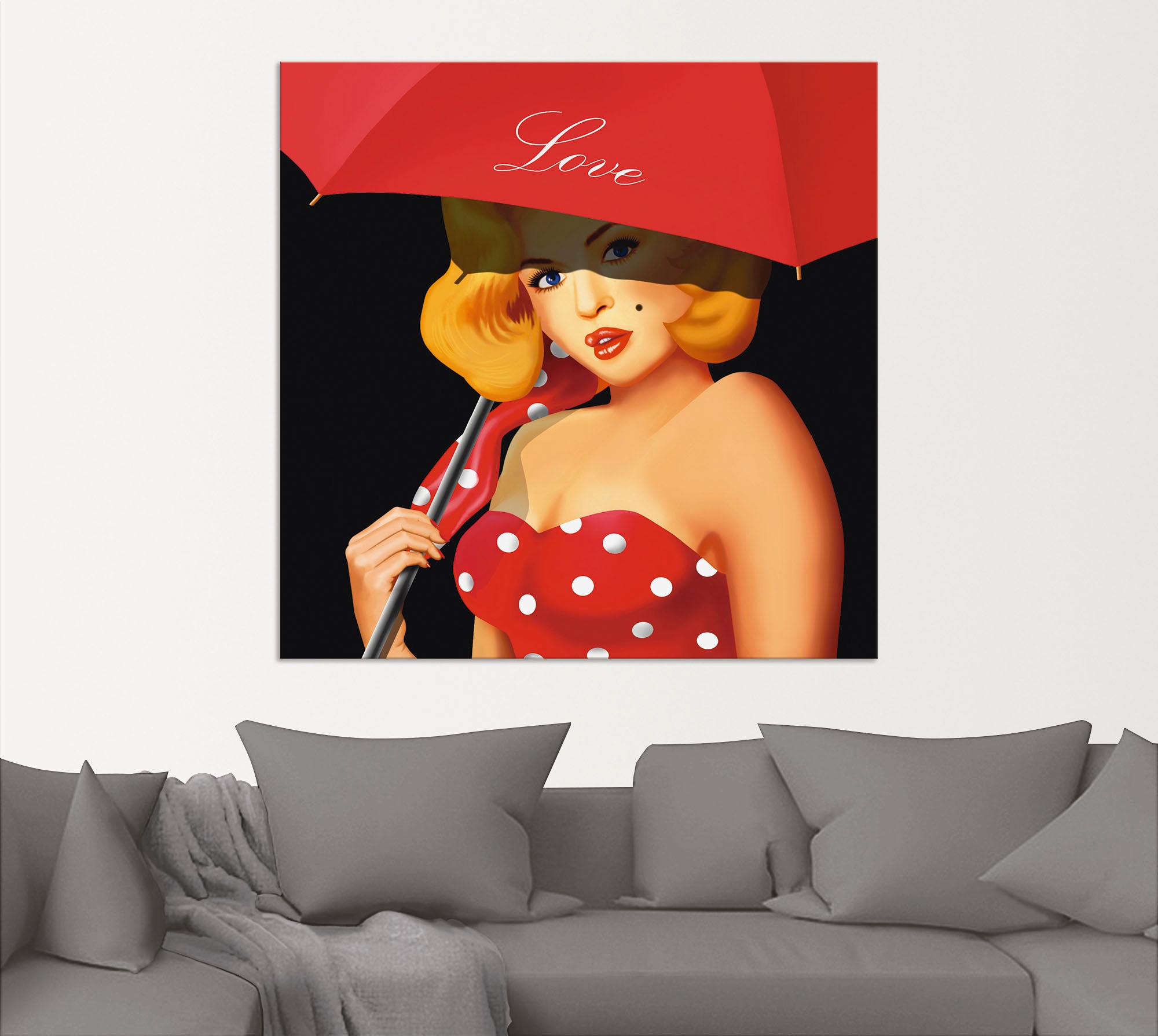 Artland Wandbild »Pin-Up Girl unter rotem Regenschirm« Frau 1 Stk. tlg. als Alubild, Leinwandbild in verschied. Größen
