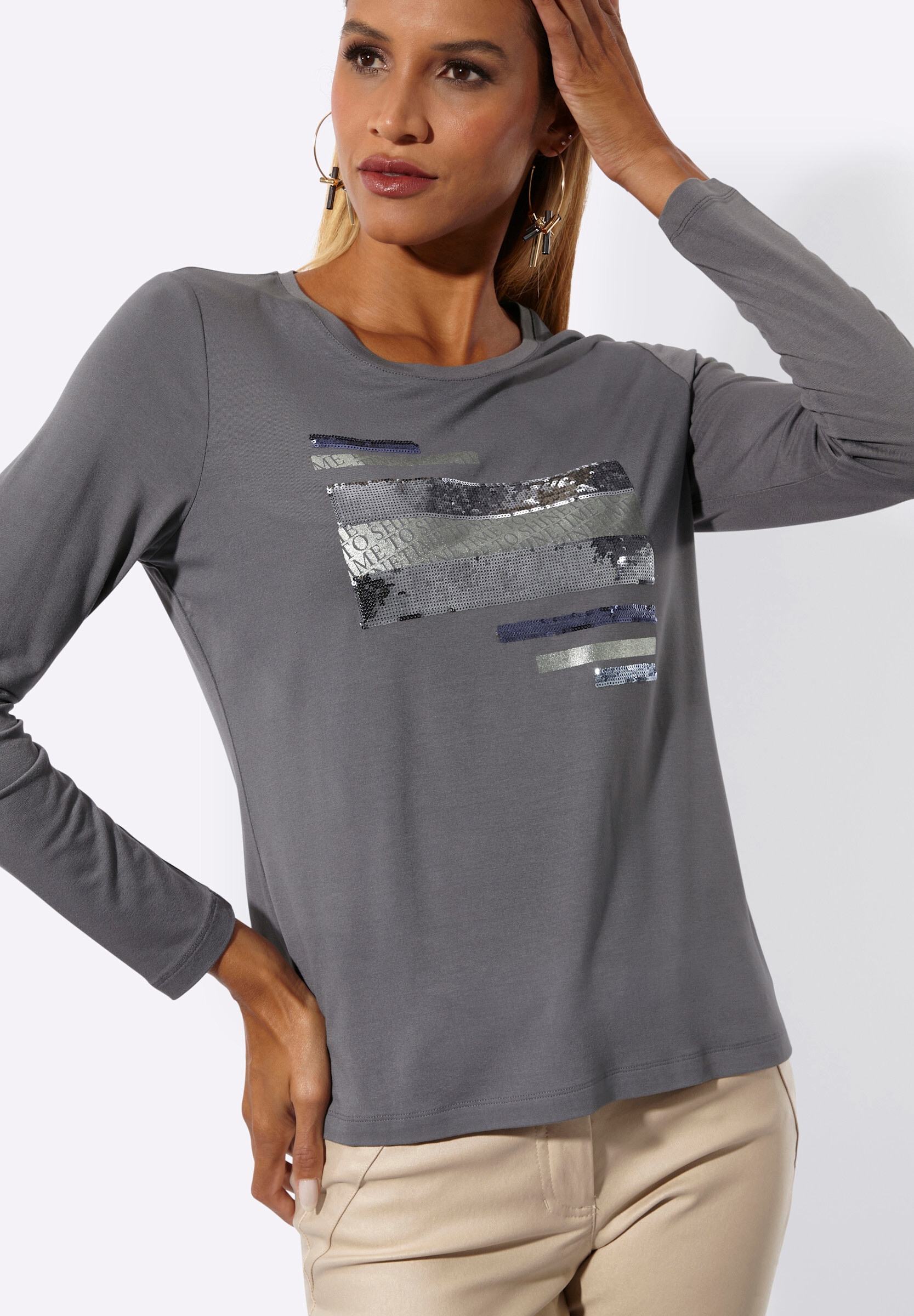 creation L T-Shirt »Shirt Langarmshirt mit funkelnden Pailletten«