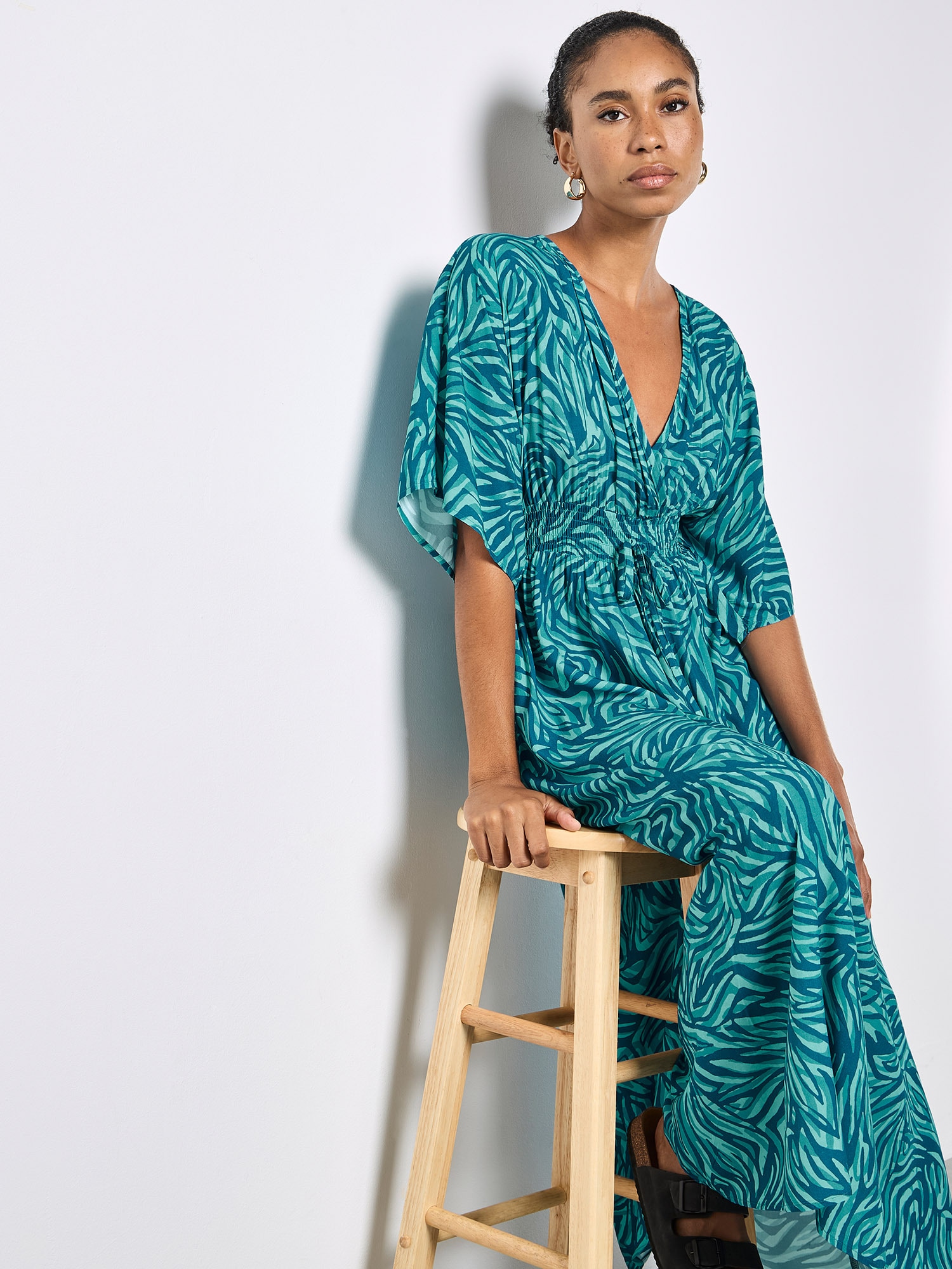 Apricot Midikleid »Maxikleid« mit Kordel, 2 tlg. mit Zebra-Print und Kimono-Ärmeln