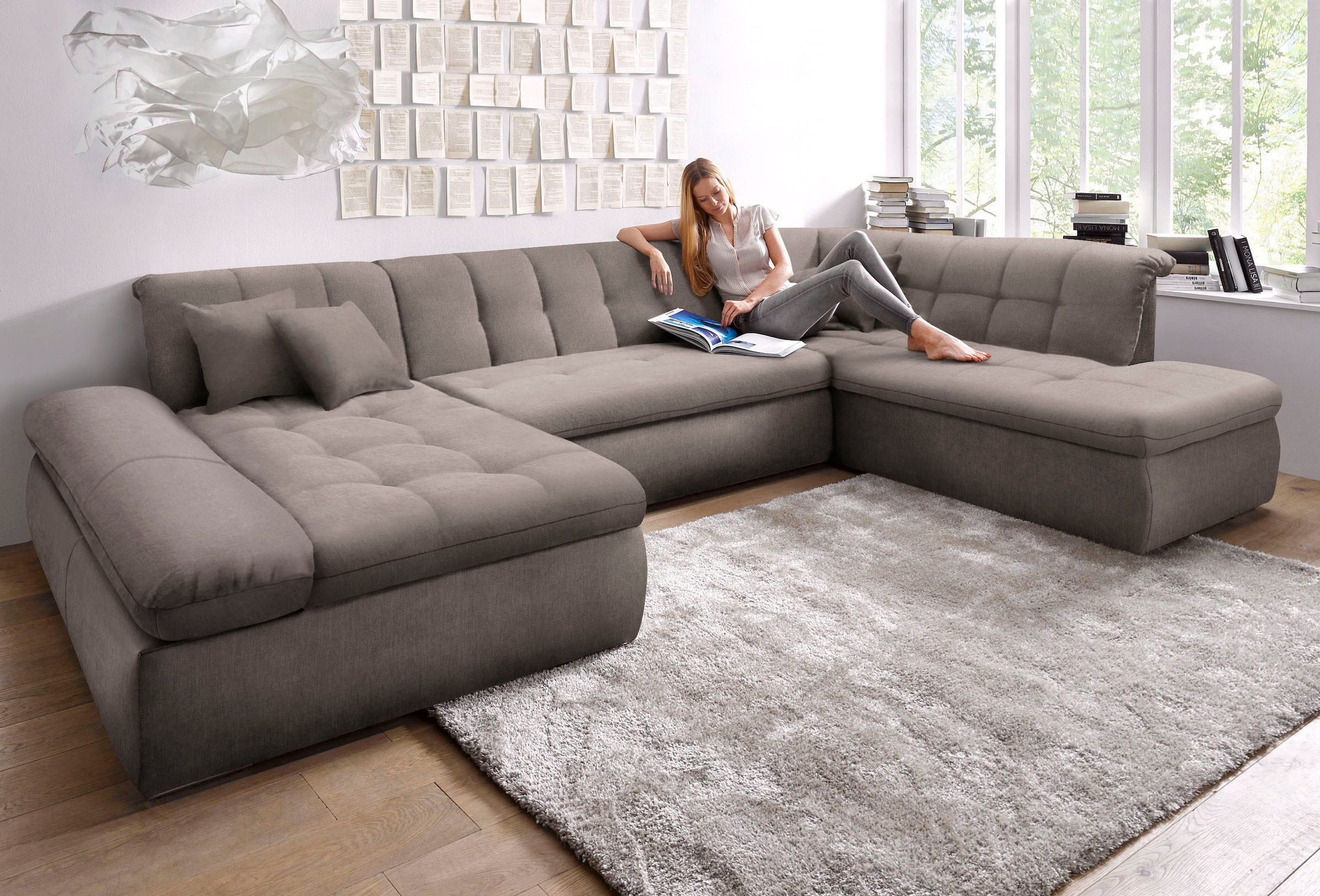 DOMO collection Wohnlandschaft »Moric Luxus incl. Zierkissen«, U-Form, bis 140kg pro Sitzplatz belastbar, XXL B/T/H: 353/216/80 cm