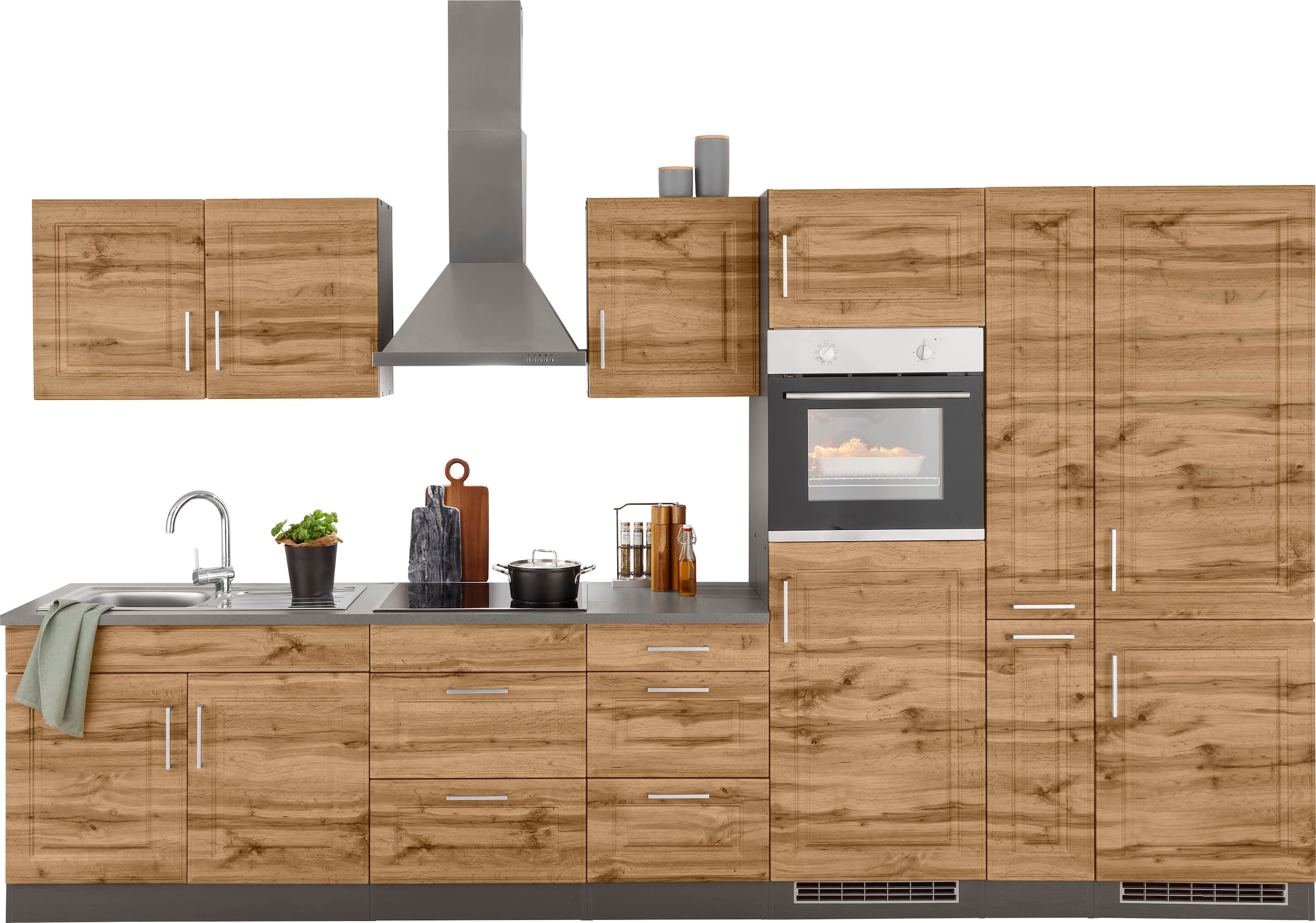HELD MÖBEL Küchenzeile »Stockholm«, Breite 360 cm, mit hochwertigen MDF Fronten im Landhaus-Stil
