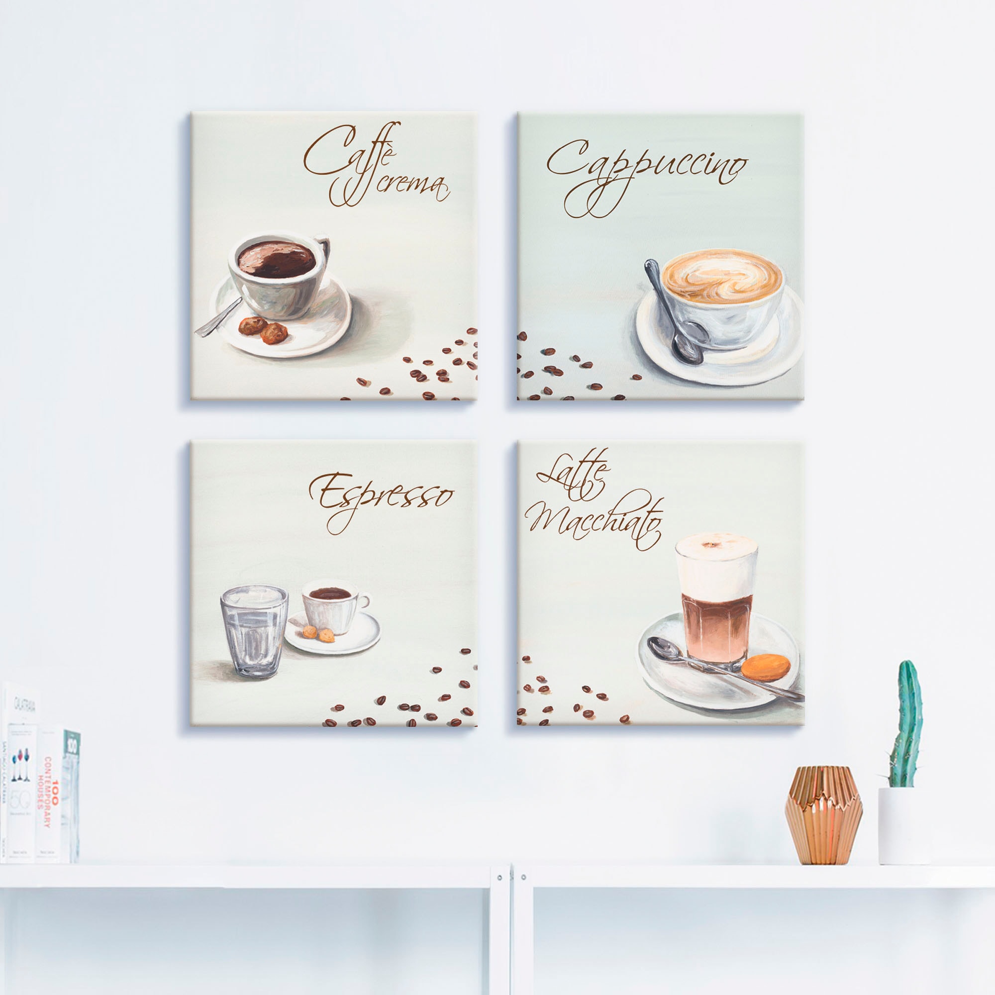 Artland Leinwandbild »Cappuccino Espresso Latte Macchiato«, Getränke, (4 St.), 4er Set, verschiedene Größen