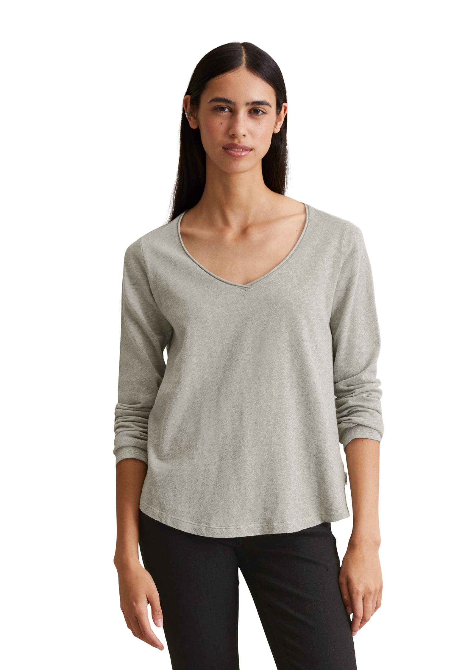 Marc O'Polo DENIM Langarmshirt mit Rollkante am V-Ausschnitt