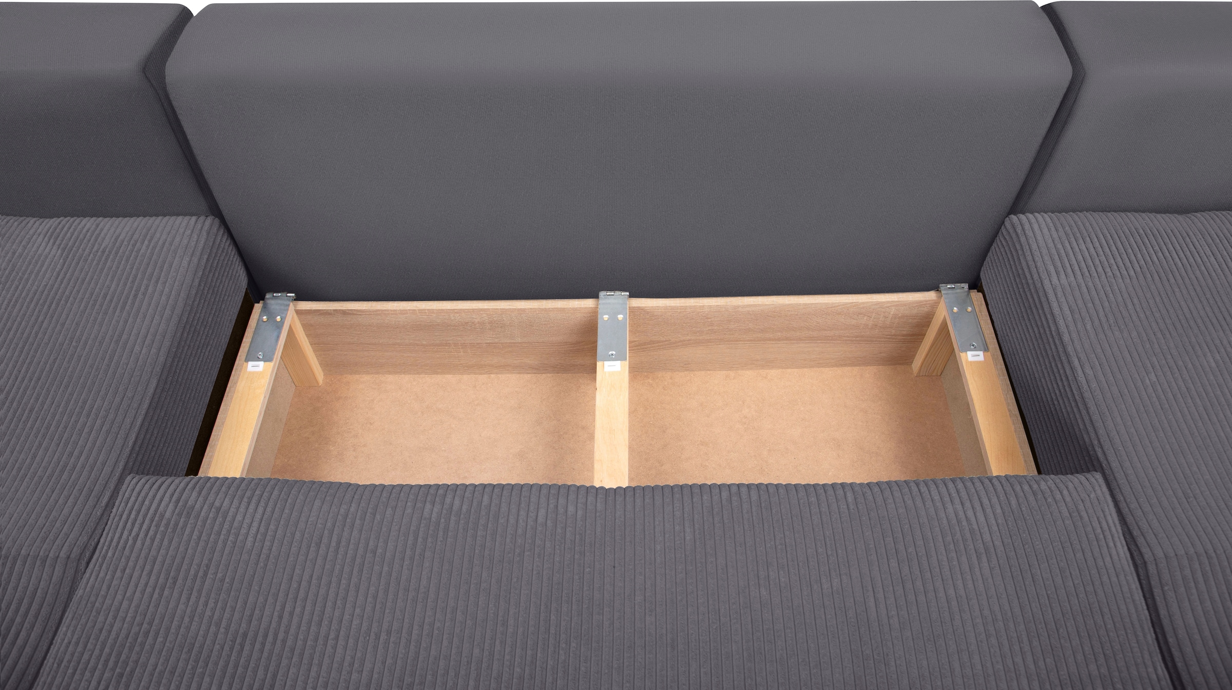 COLLECTION AB Wohnlandschaft »XL-Josy U-Form, Breite 313 cm, Cord-/Mix«, inkl. Bettfunktion, Bettkasten, mit 4 gleich großen Rückenkissen