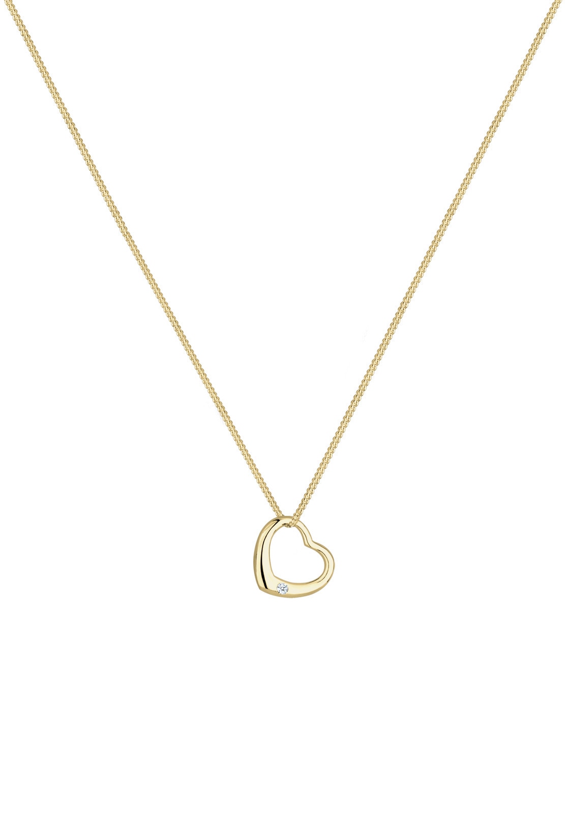 Elli DIAMONDS Silberkette »Halskette Herz Diamant Weiß Brillantschliff (0.03ct) 375 Gelbgold«