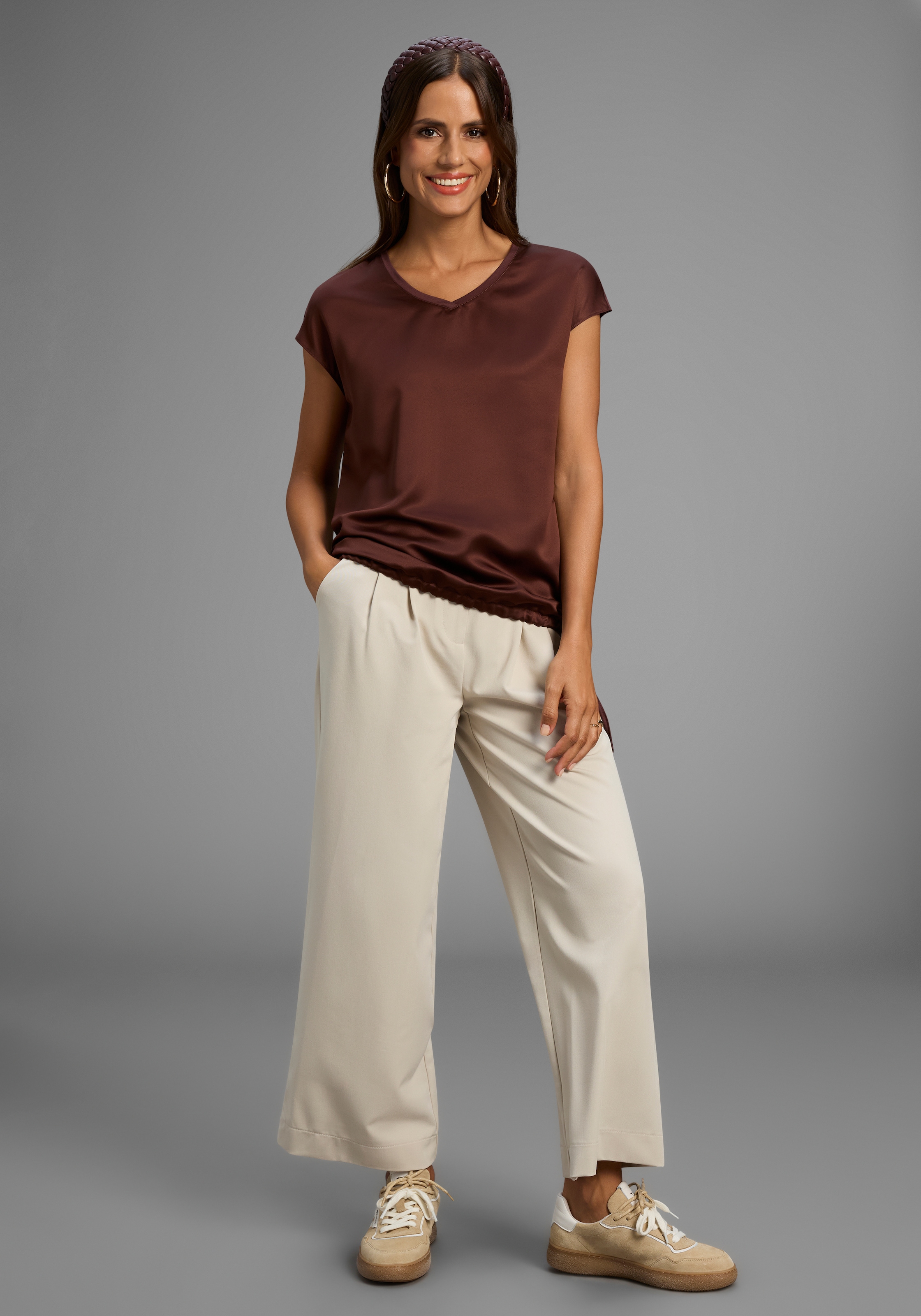 Laura Scott Shirtbluse, Satin-Bluse mit Jersey-Rückenteil und Bindeband - NEUE KOLLEKTION