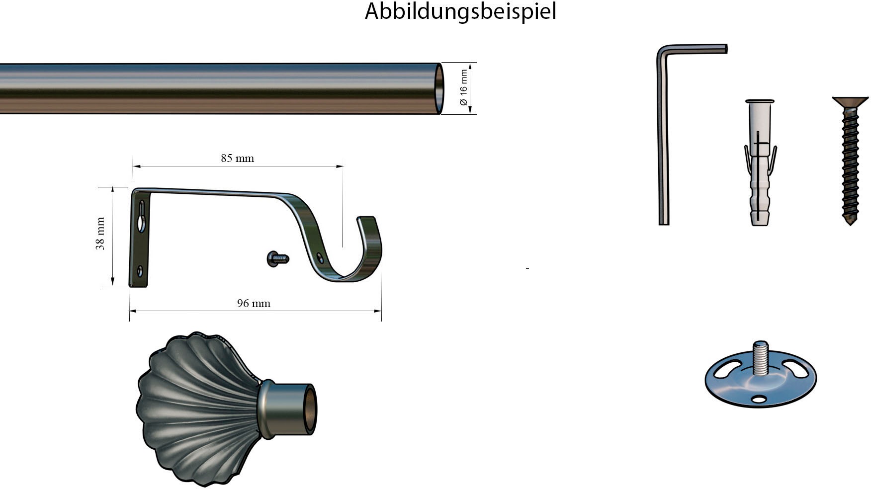 indeko Gardinenstange »Volterra« Ø 16 mm 1 läufig-läufig Wunschmaßlänge