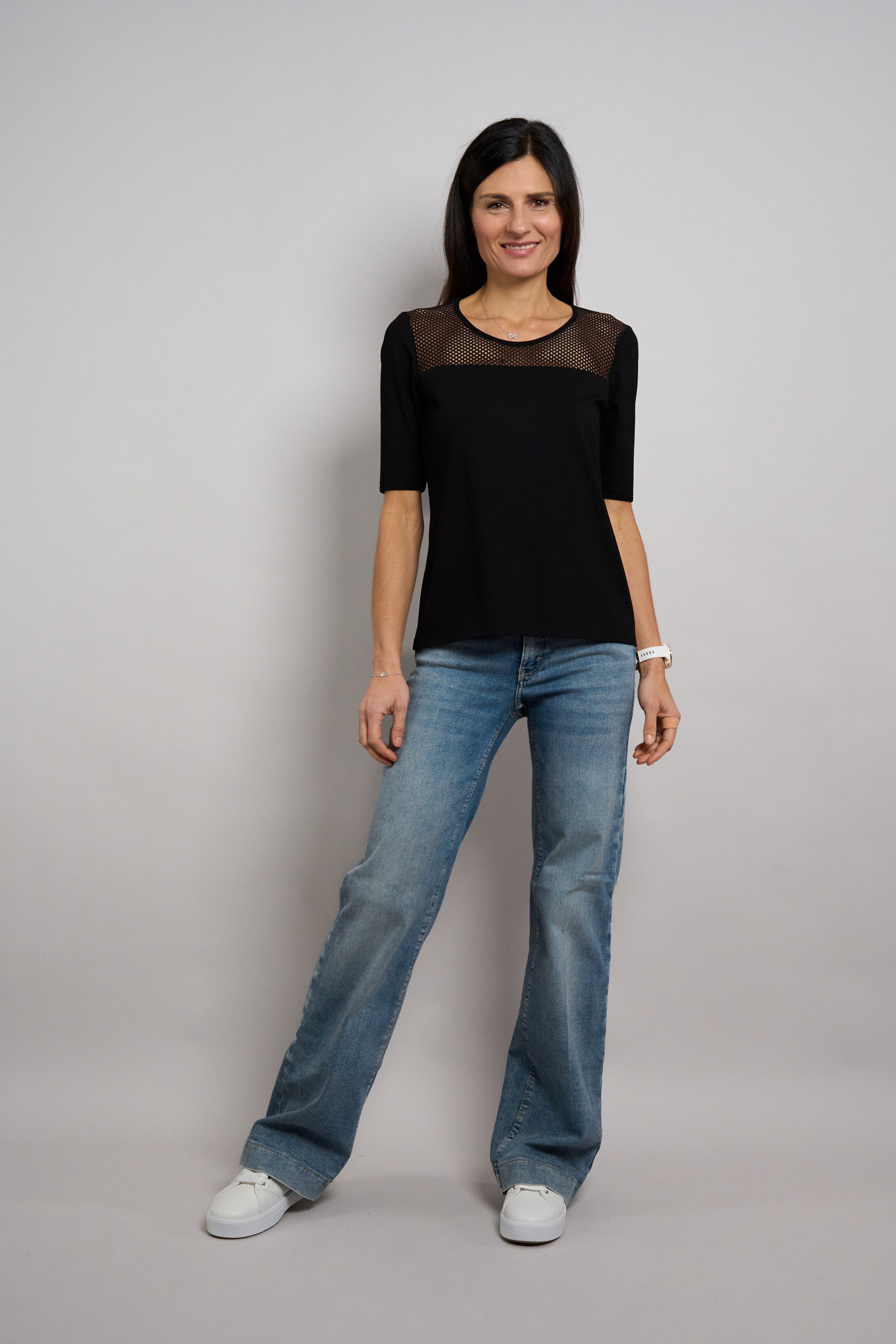 Seidel Moden Rundhalsshirt mit transparenten Lochmuster vorne - MADE IN GERMANY