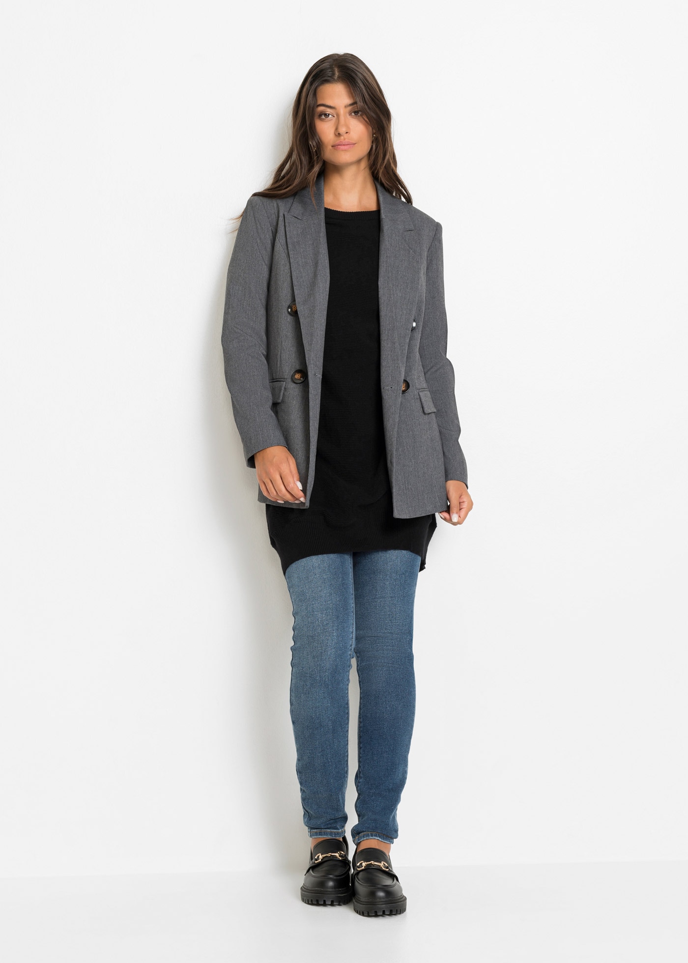 bonprix Longpullover aus Viskose-Mix, mit Langarm, für Wintermode, Oversize Passform