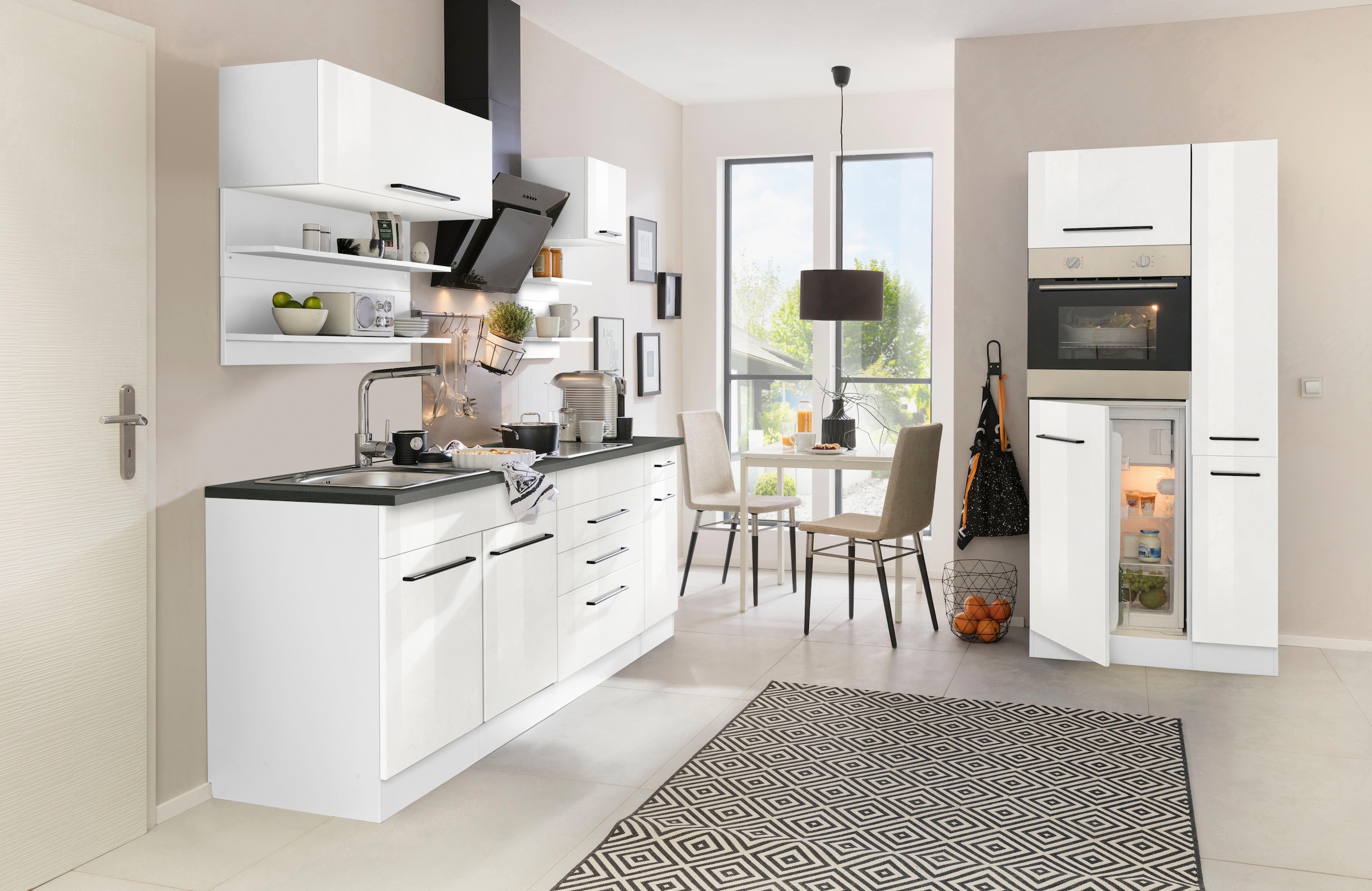 KOCHSTATION Küchenzeile »KS-Tulsa« ohne E-Geräte, Breite 320 cm, schwarze Metallgriffe, MDF Fronten