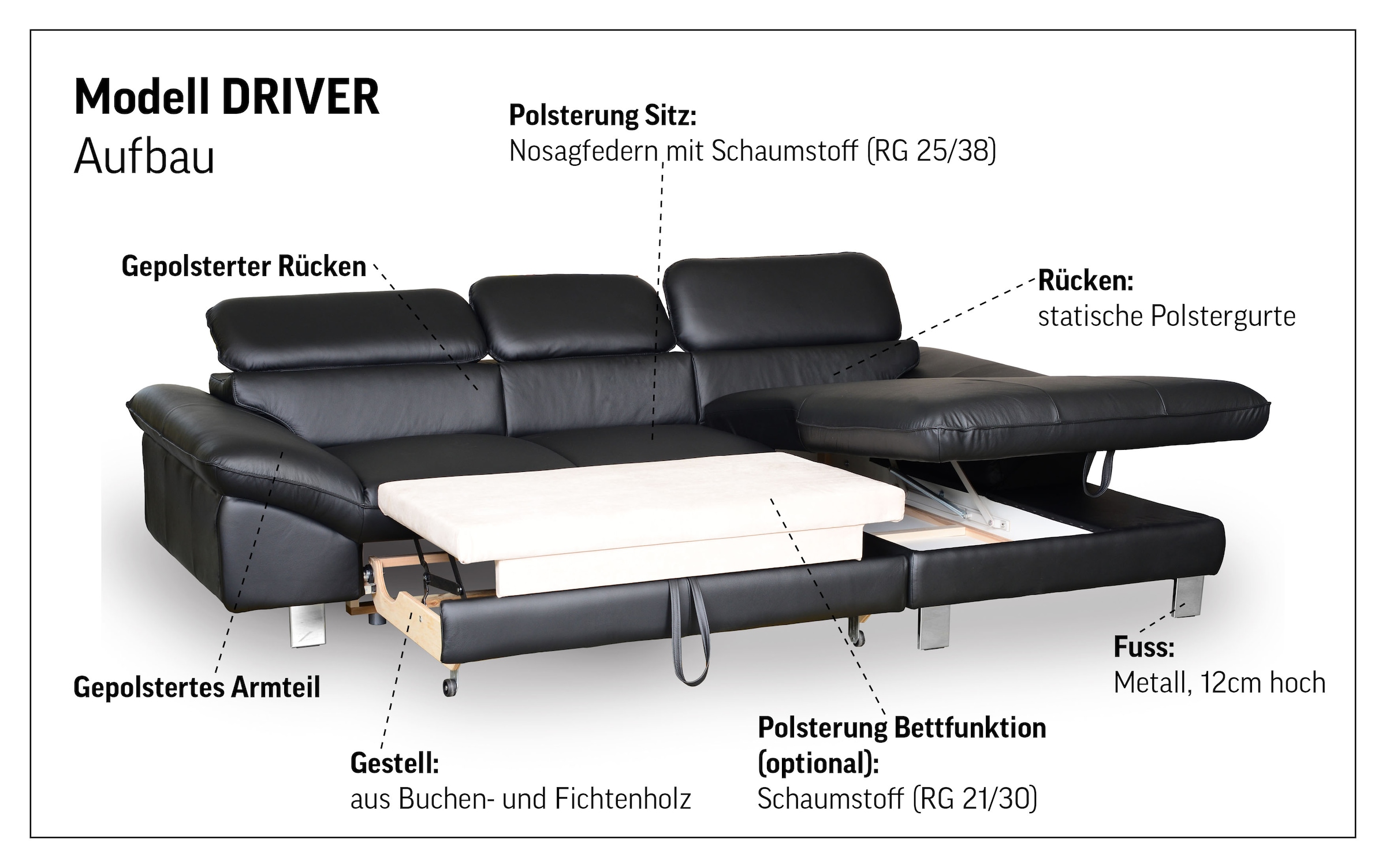 COTTA Ecksofa »Driver L-Form«, mit Kopfteilverstellung, wahlweise mit Bettfunktion & Bettkasten