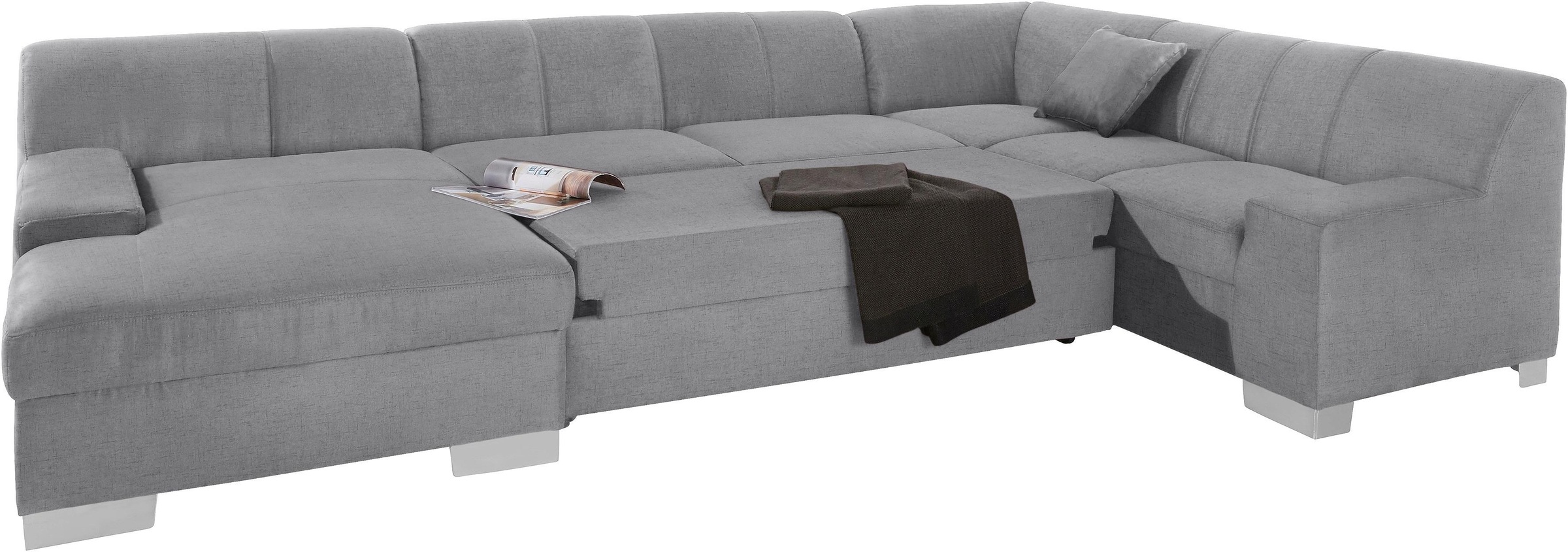 DOMO collection Wohnlandschaft »Bero, elegant und zeitlos, flache Armlehnen, U-Form«, fester Sitzkomfort, wahlweise mit Bettfunktion