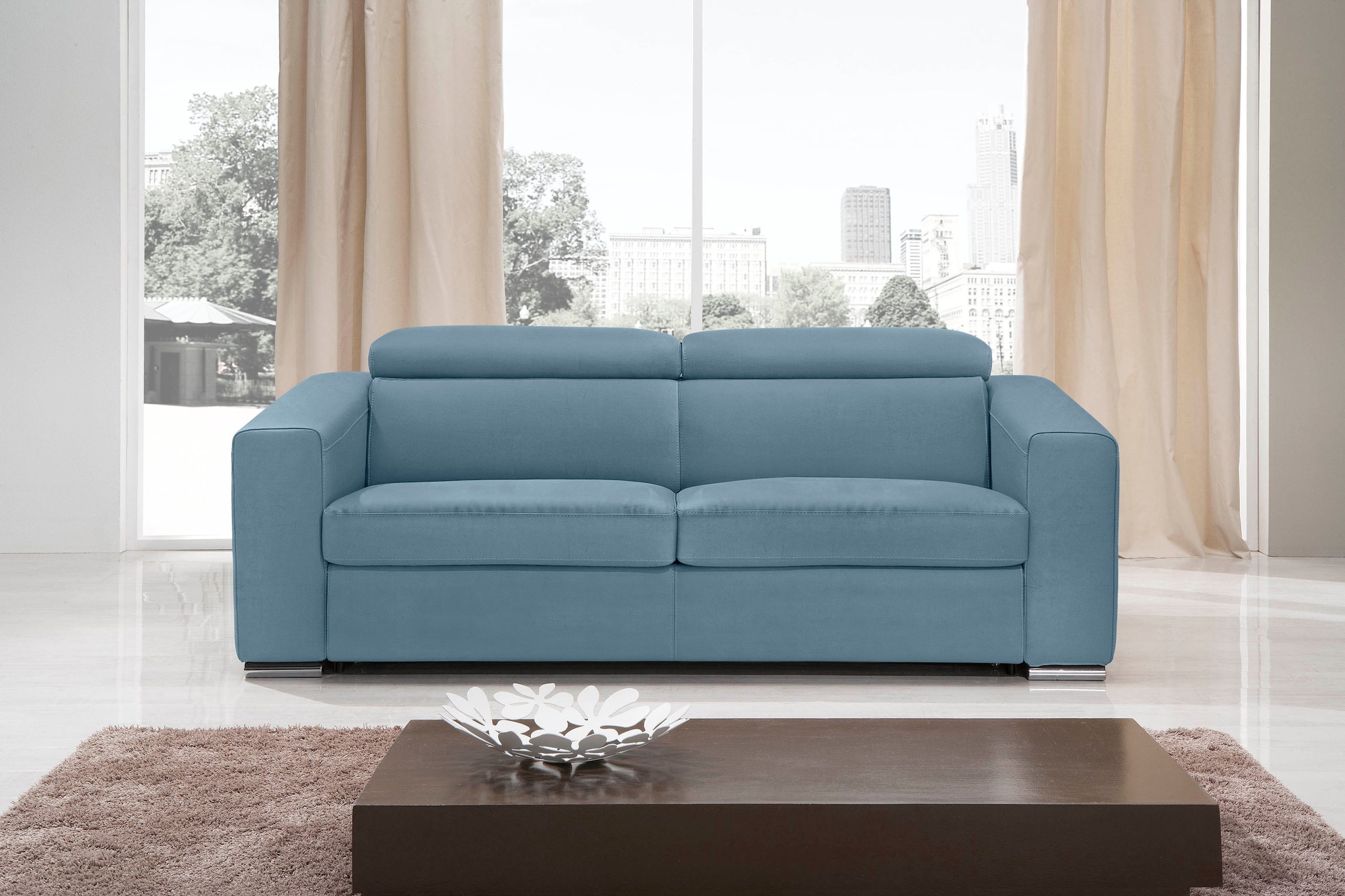 Egoitaliano Schlafsofa »Cabiria, Design und super Sitz- und Liegekomfort«, Sofa inkl. Schlaffunktion, Kopfteile verstellbar, mit Metallfüßen