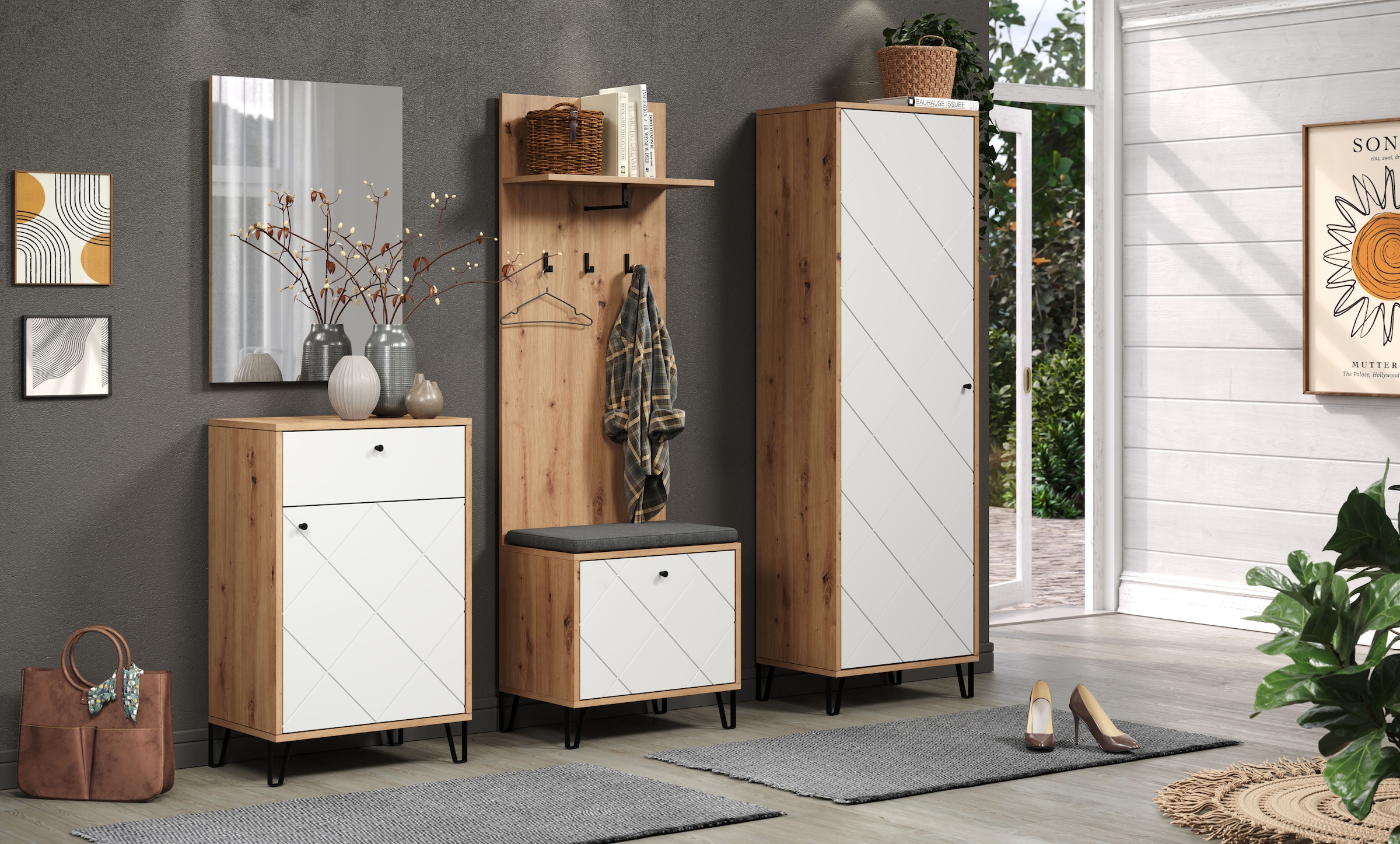 Places of Style Garderobenpaneel »Tarragona«, (1 St.), Wandgarderobe mit praktischer Ablage und 3 Haken - 63/30/139 cm
