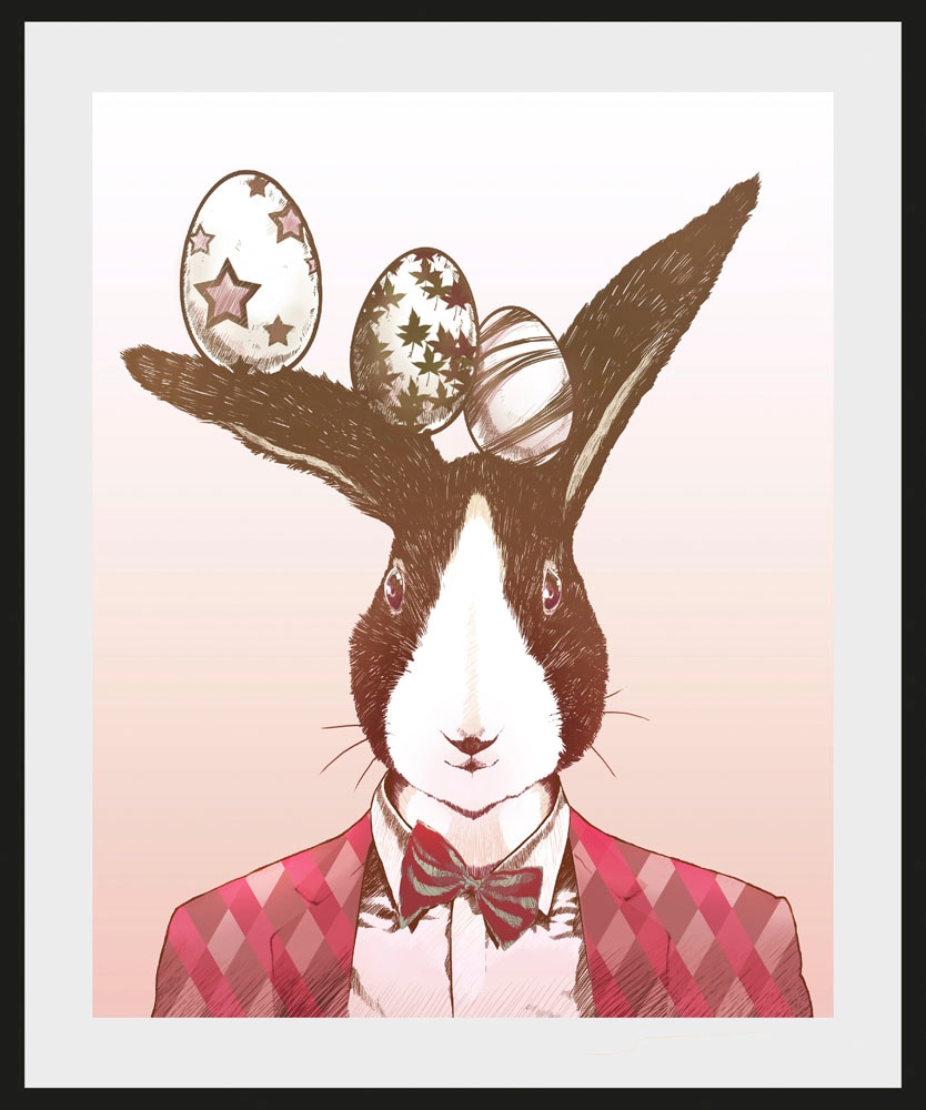 queence Bild »Aferno«, Hase-Hasen-Haustiere-Kunst-Ostern, (1 St.), HD Premium Poster-Druck inkl. Holzrahmen