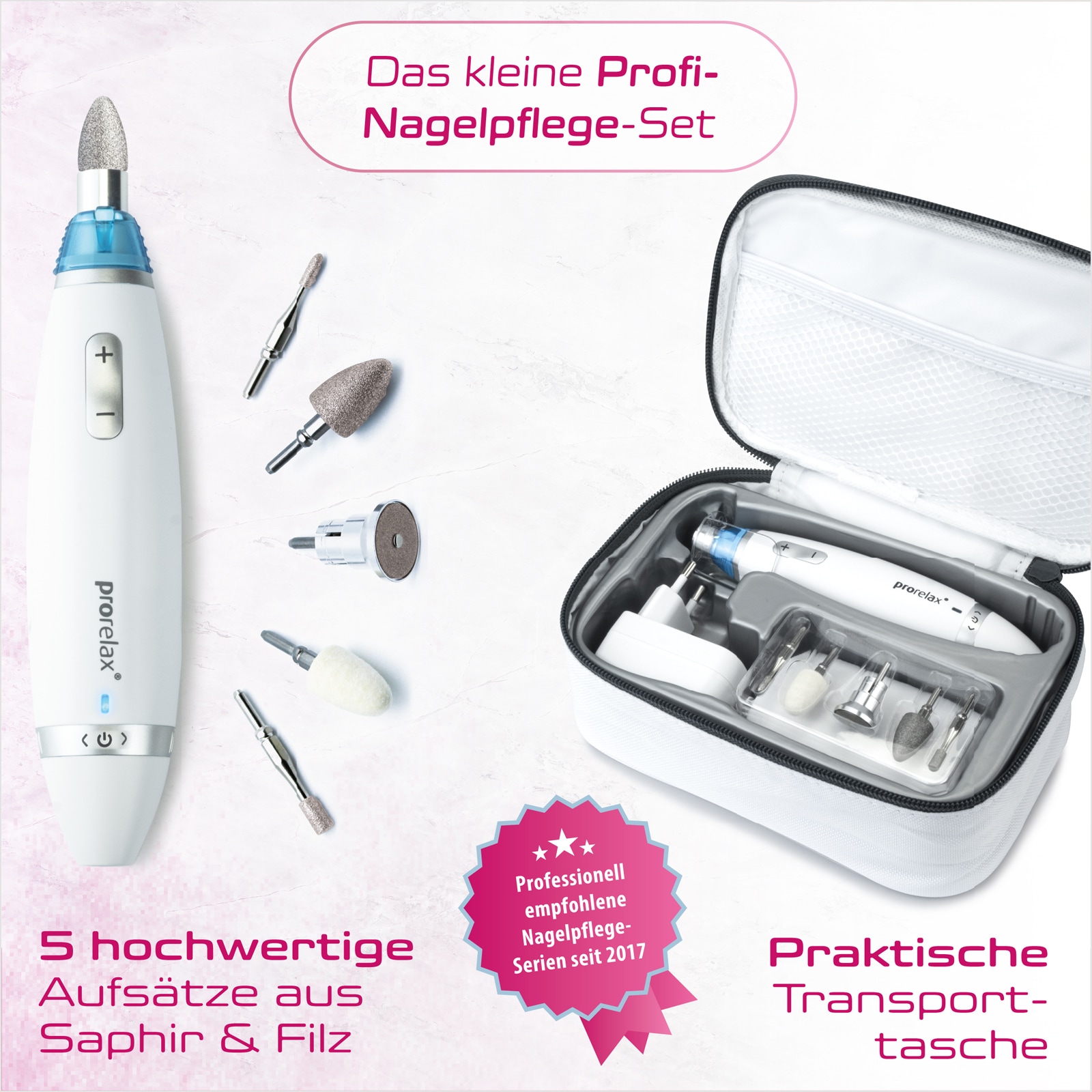 prorelax Maniküre-Pediküre-Set »41540 Perfect«, 5 Aufsätze, Mit Aufbewahrungstasche