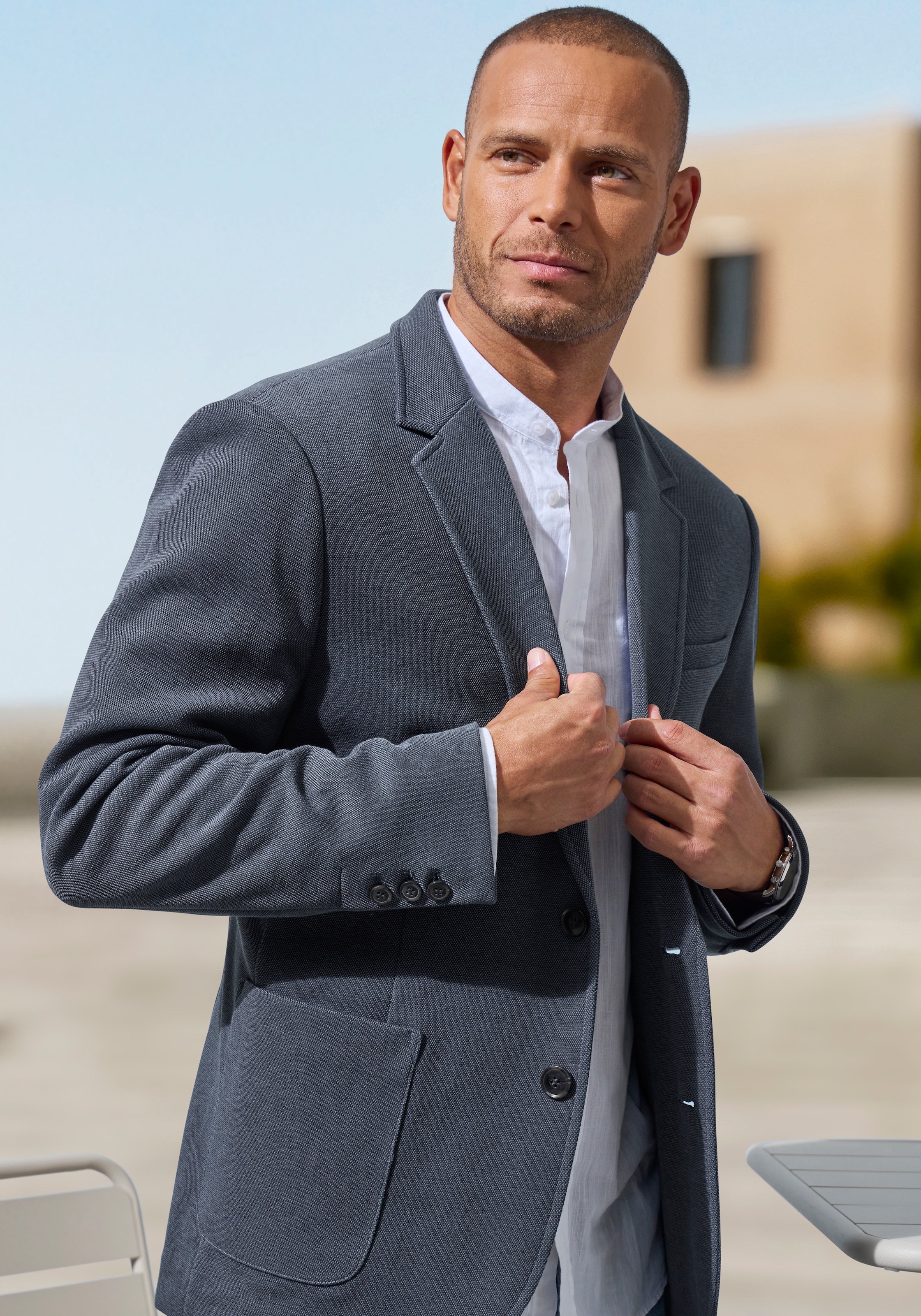 John Devin Sakko »aus elastischer Pikee-Qualität« sportliches Stretchsakko mit dezentem Muster