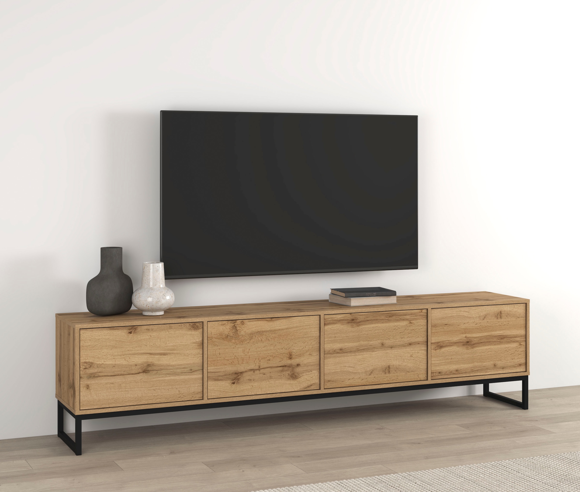 OTTO home Lowboard »Loft, Breite 208,5 cm, TV-Board mit 4 Klappen, Metallkufen« TV-Kommode mit viel Stauraum, push-to-open-Funktion