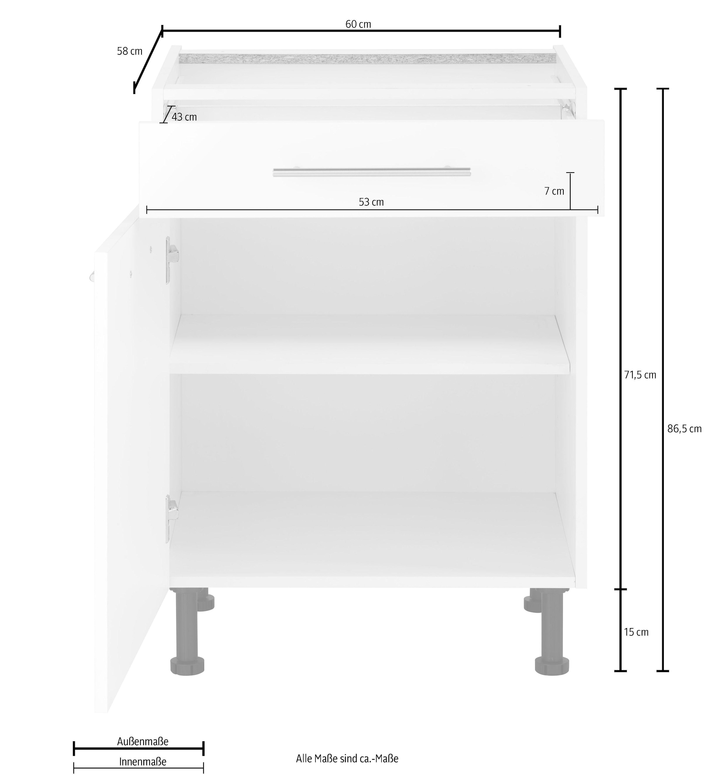 wiho Küchen Unterschrank »Ela«, Breite 60 cm, höhenverstellbare Füße
