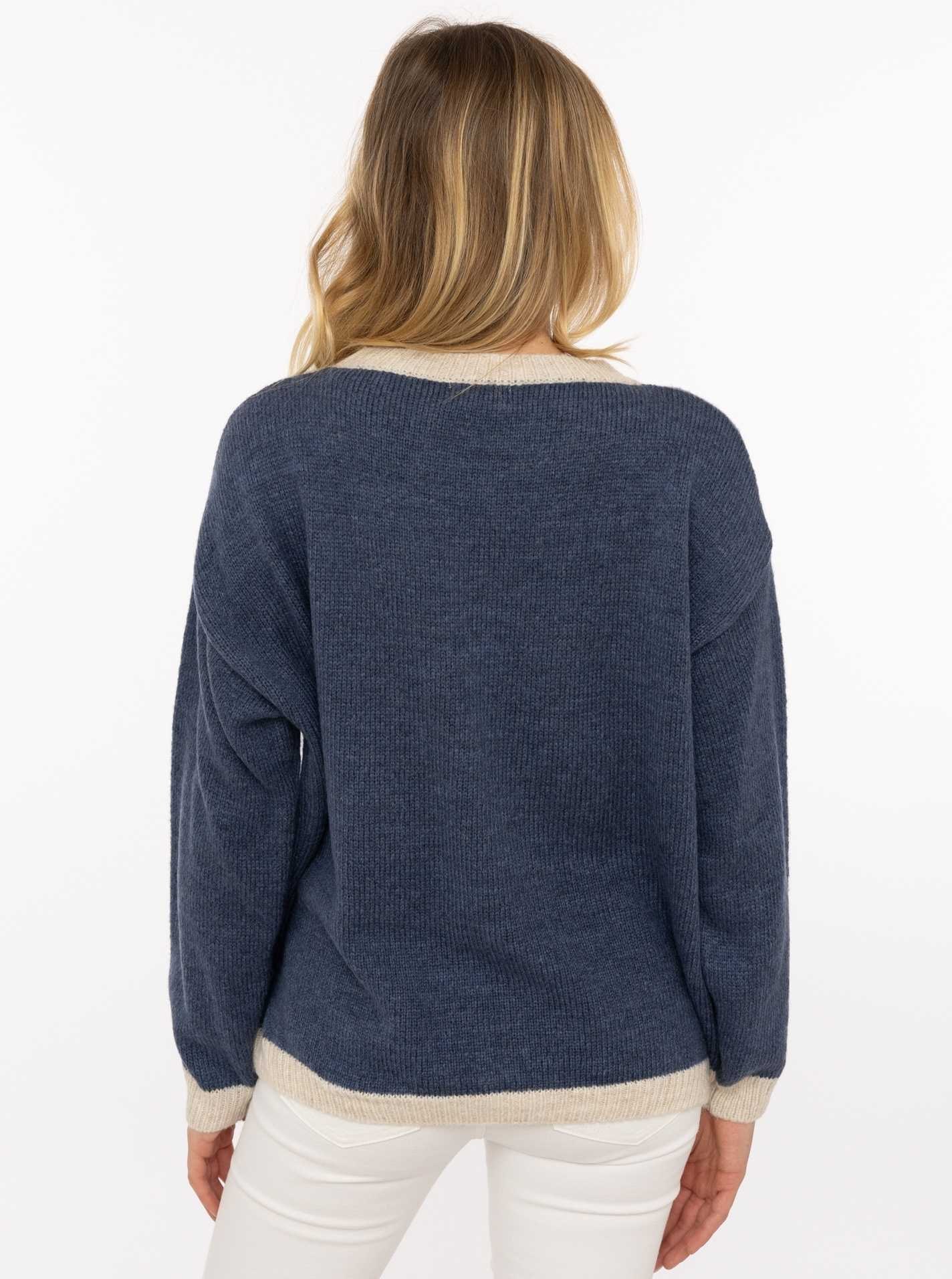 Zwillingsherz Strickpullover »"Cherie"« Rundhals, farbig abgesetzte Kanten, Schriftzug, One Size