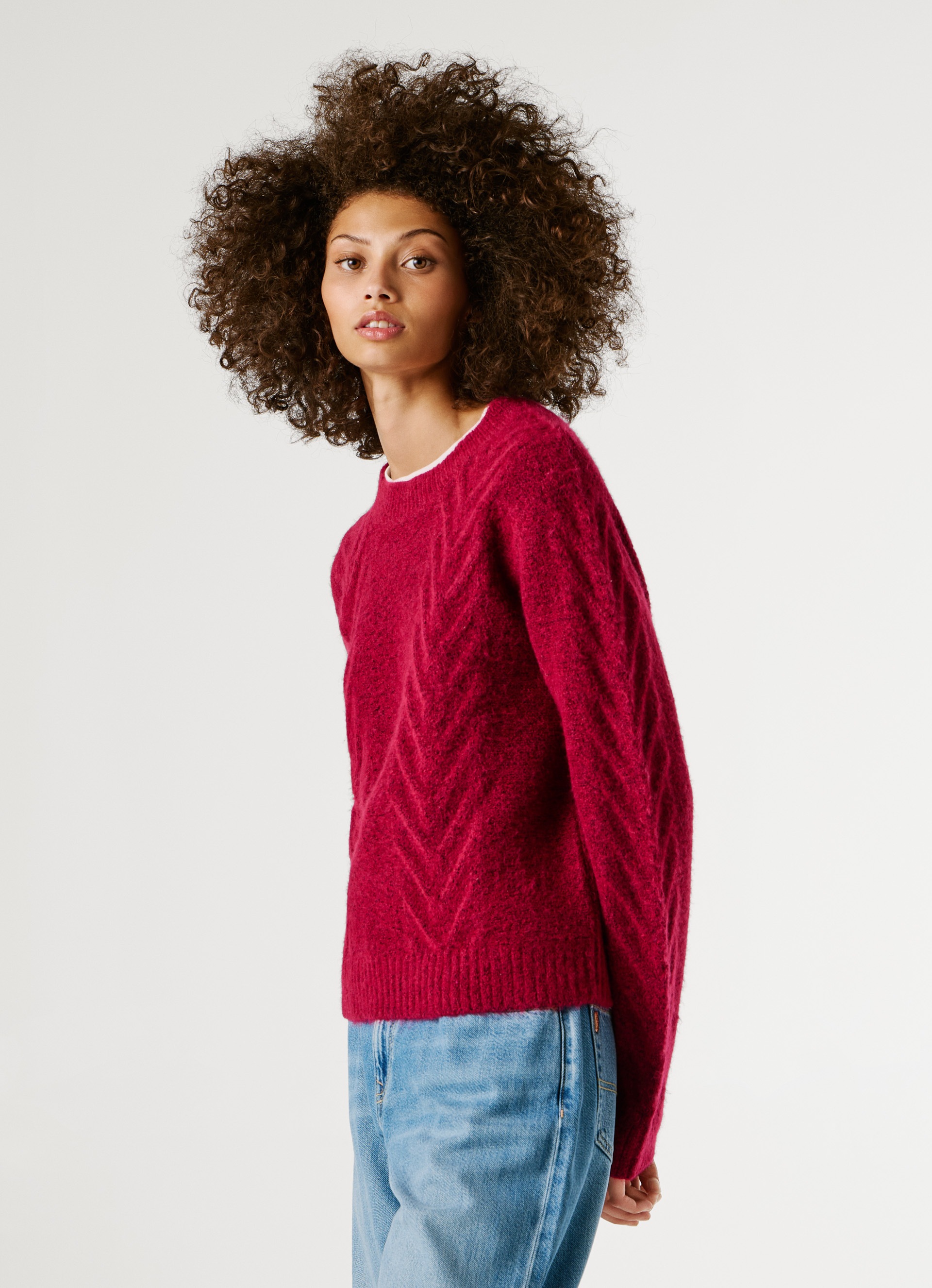 Pepe Jeans Strickpullover mit Zopfmuster und Woll-Anteil