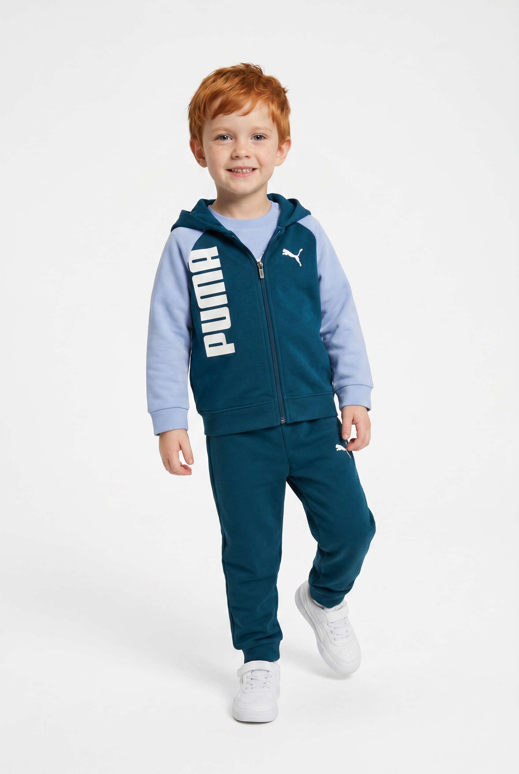 PUMA Trainingsanzug »MINICATS TEE HOODED FZ AND PANTS SET TR INF« 2 für Babys, mit Kapuze, im Colour-Blocking-Design
