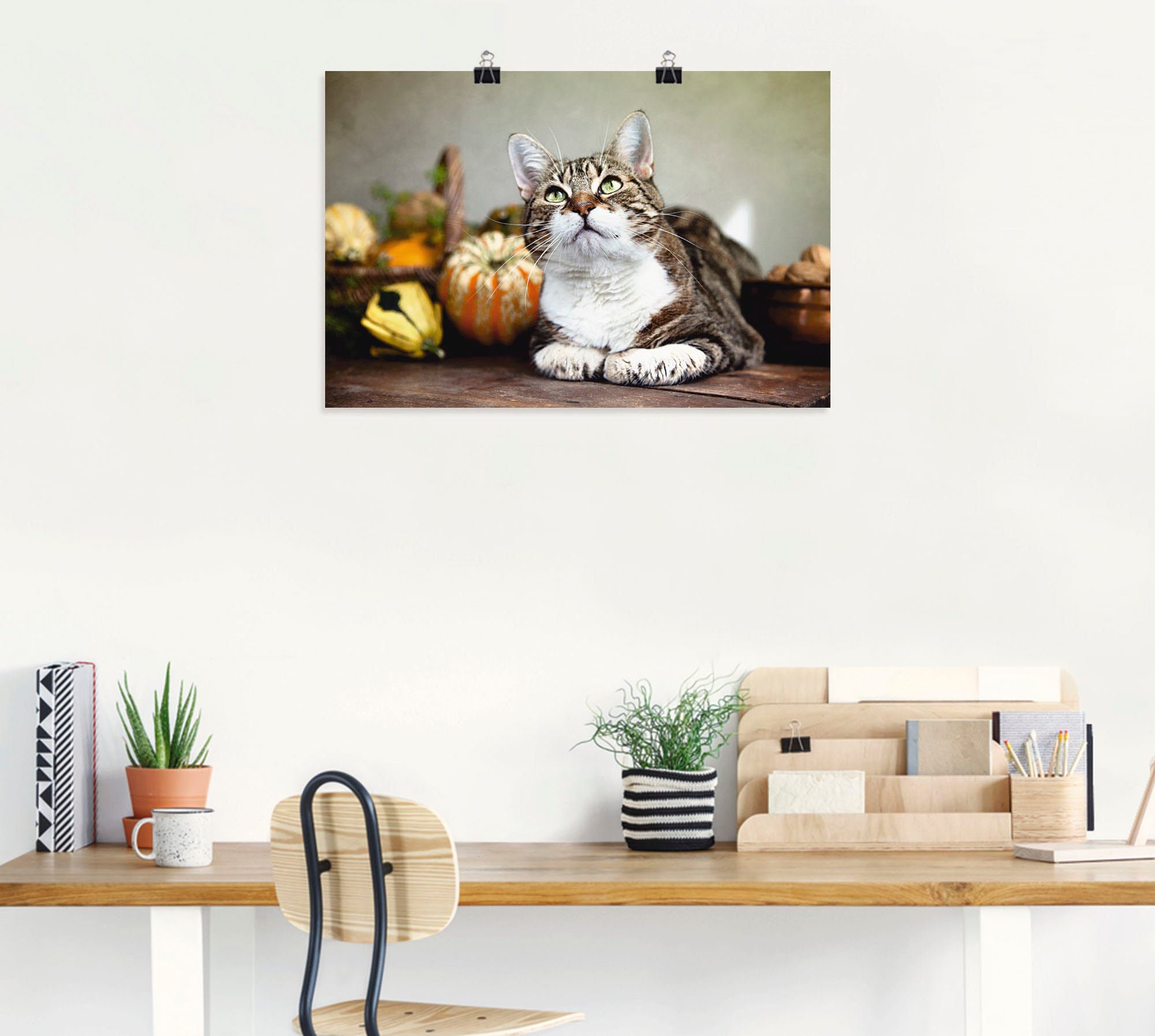 Artland Poster »Katze und Herbstdeko«, Haustiere, (1 St.), als Alubild, Leinwandbild, Wandaufkleber oder Poster in versch. Größen