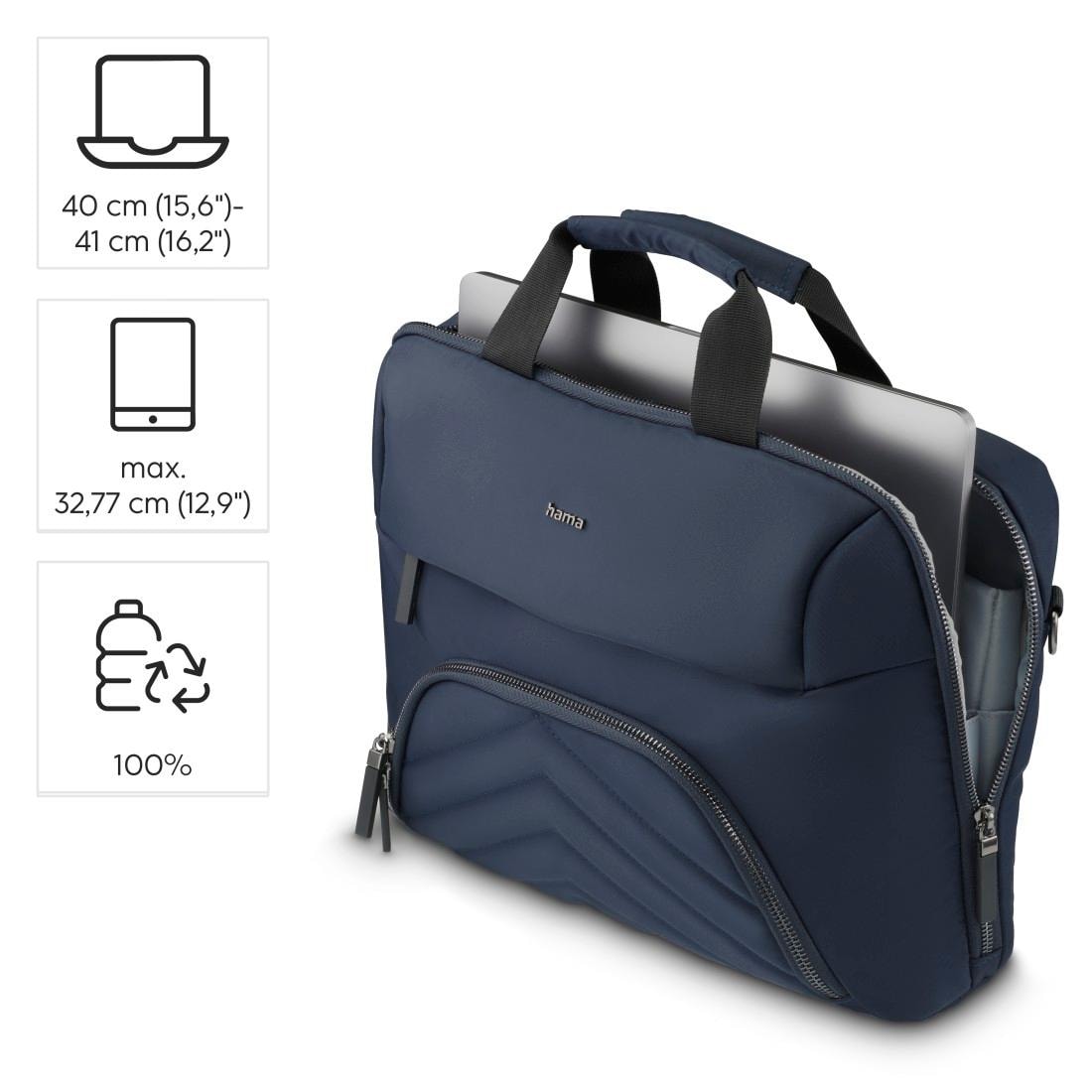 Hama Laptoptasche »Laptoptasche für 15,6" - 16,2" (Tragegurt, Tabletfach, 3 extra Fächer)«, Universell, nachhaltig, umweltbewusst