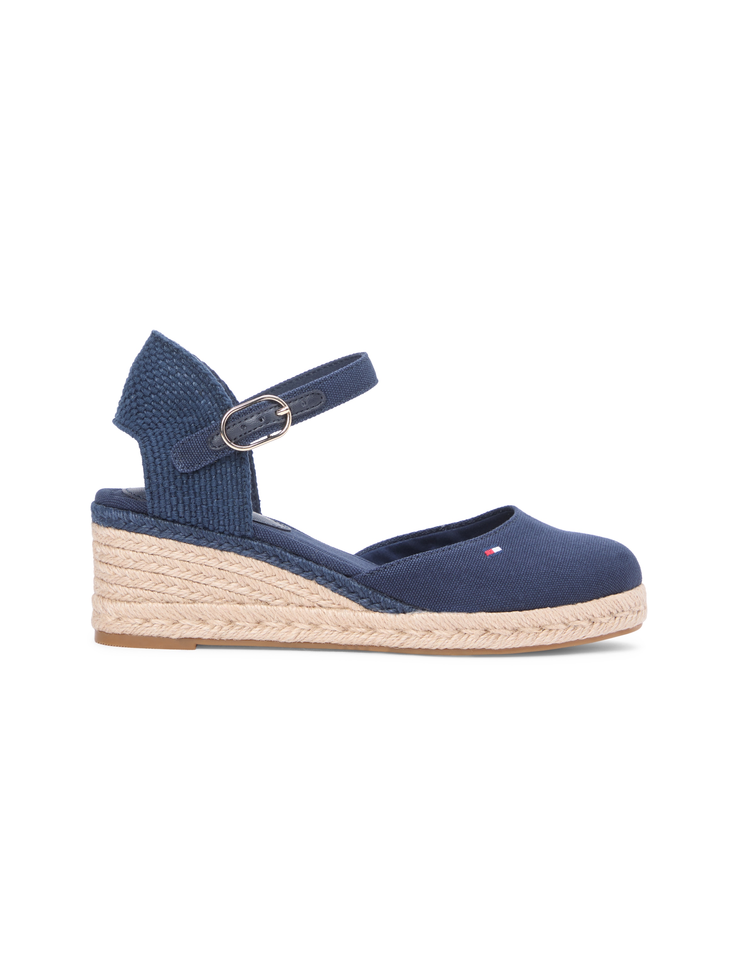 Tommy Hilfiger Keilsandalette »MID WEDGE ESPAD CLOSED TOE«  Plateau, Sommerschuh mit verstellbarer Schnalle, schmale Form