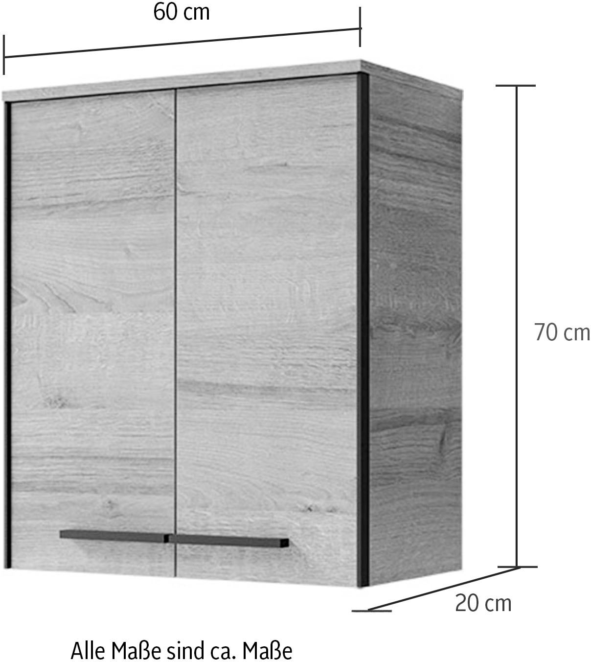 Saphir Hängeschrank »Quickset 395 Badschrank 60,4 cm breit mit 2 Türen und 2 Einlegeböden«, Badezimmer-Hängeschrank inkl. Türdämpfer, Griffe in Schwarz