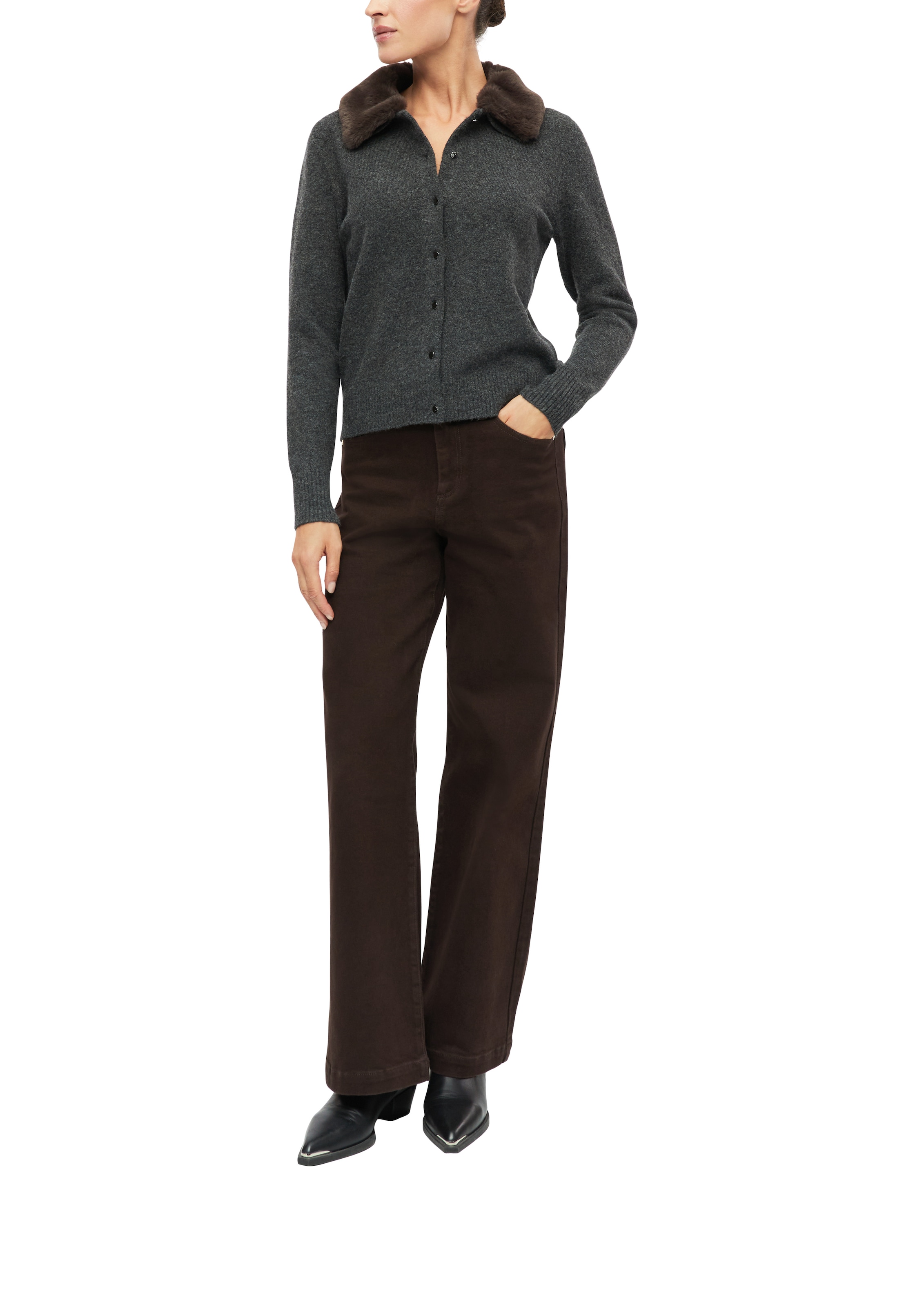 s.Oliver BLACK LABEL Strickjacke mit Plüsch-Hemdkragen / mit Wolle