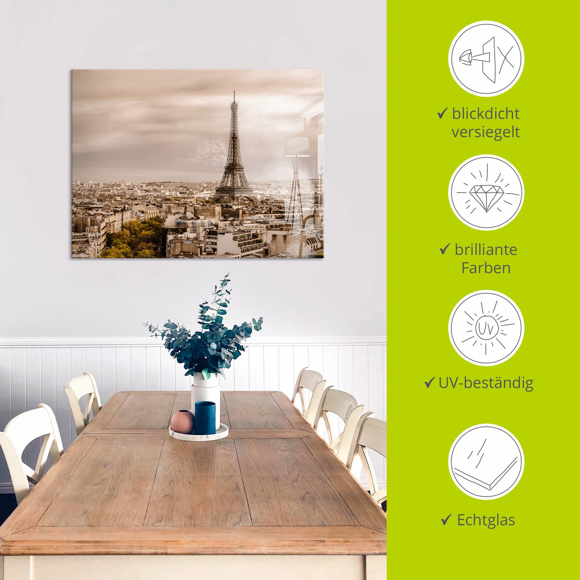 Artland Glasbild »Paris Eiffelturm I«, Frankreich, (1 St.), in verschiedenen Größen