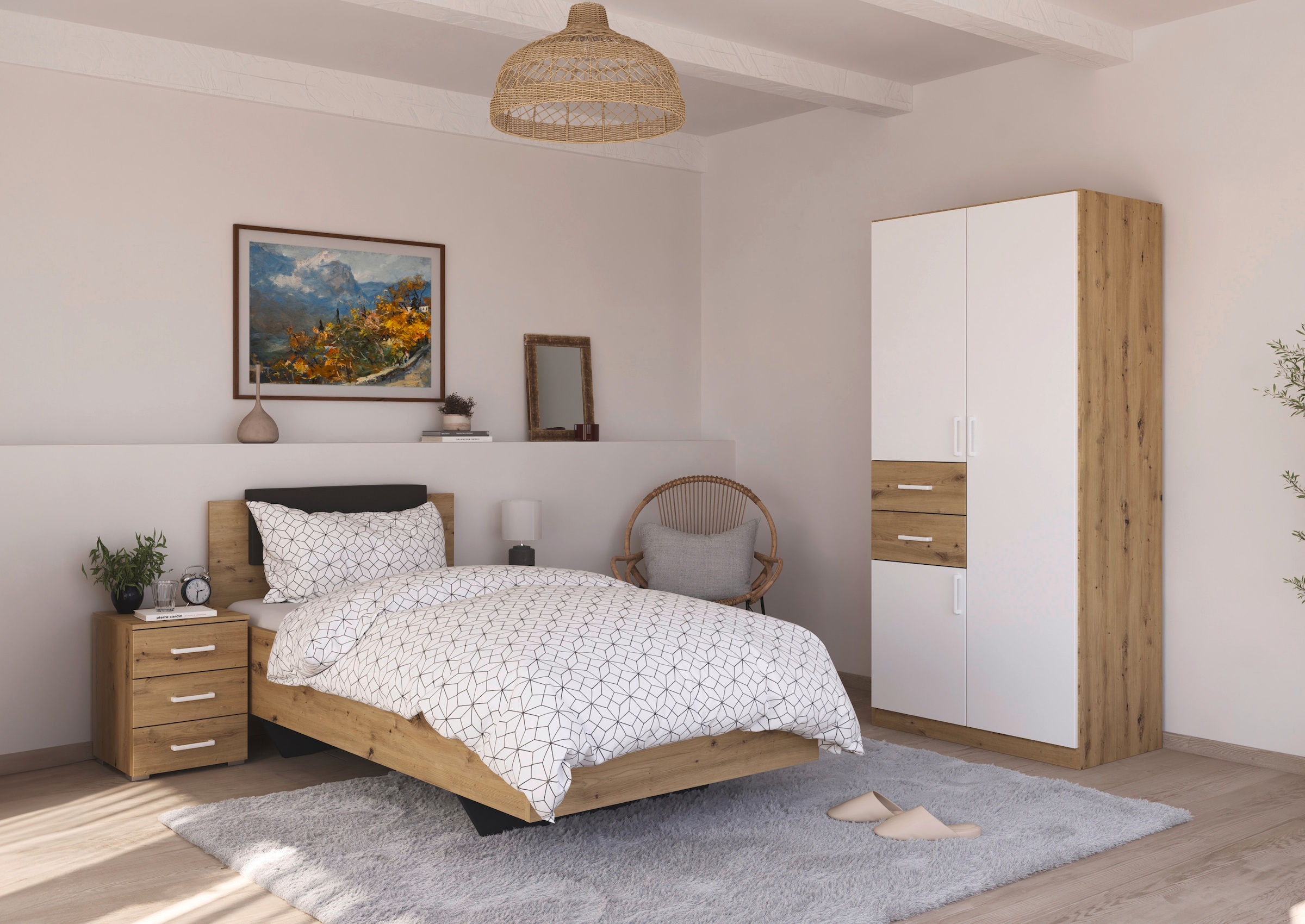 rauch Schlafzimmer-Set »Komplettzimmer Komplettschlafzimmer Schlafzimmer-Set (3-St.) MAIKA«, (Set, 3 tlg.), Schrank 3 Breiten, 2 Höhen, Bett 100 cm, Nachttisch MADE IN GERMANY