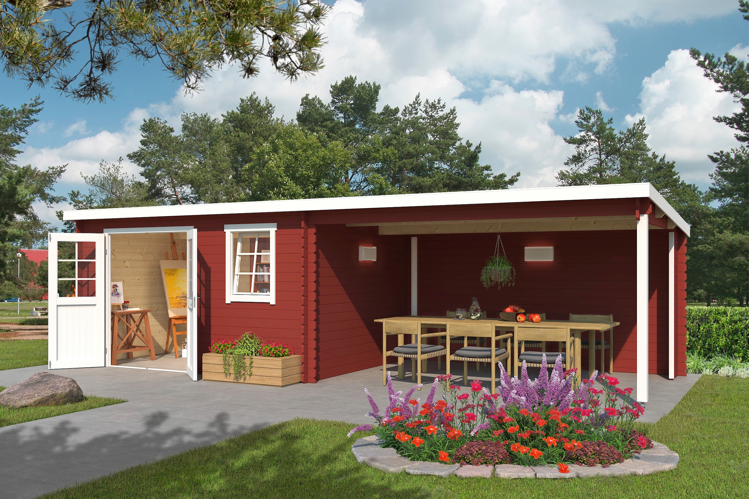 LASITA MAJA Gartenhaus »Reno, Schwedenrot«, (Set), mit Anbau