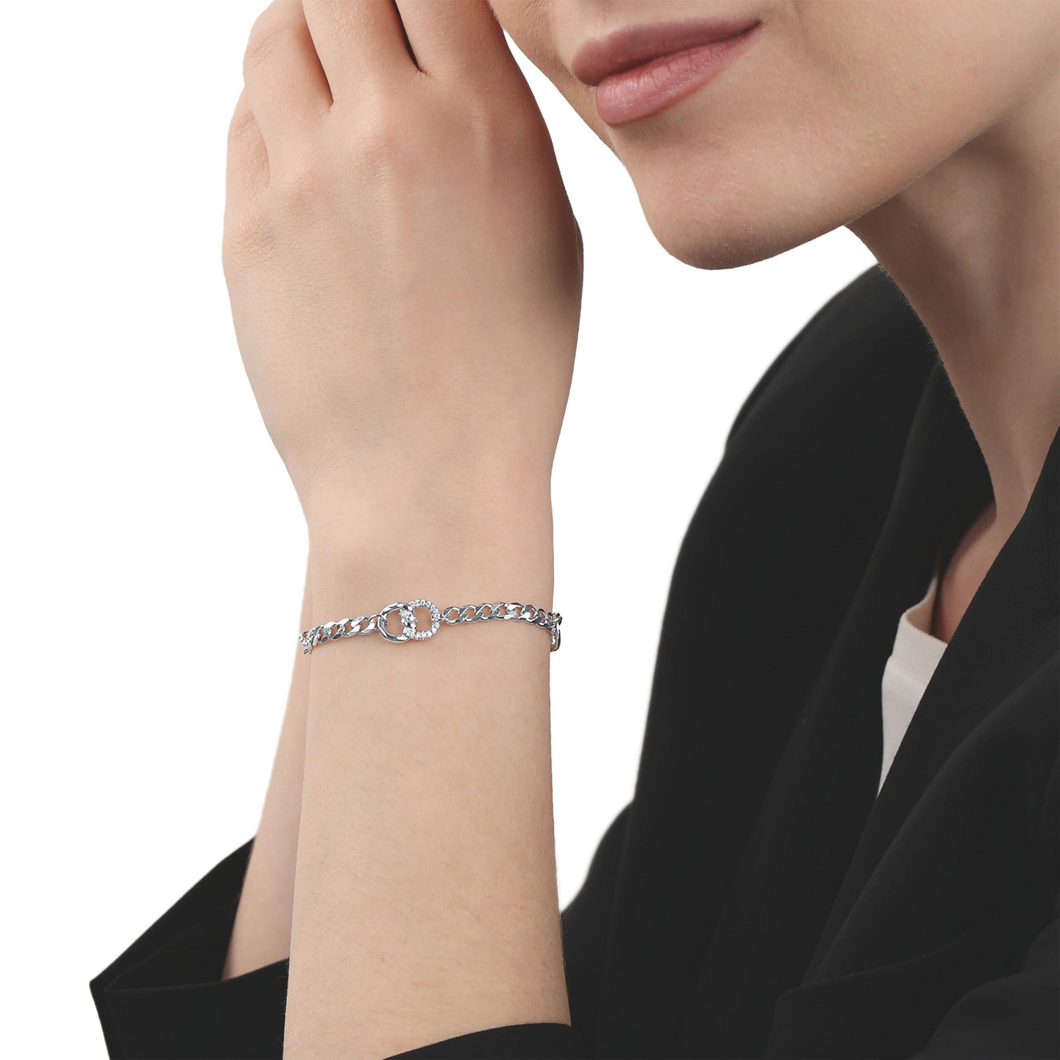 JOOP! Silberarmband »Panzerkettengliederung« mit Zirkonia (synth.)