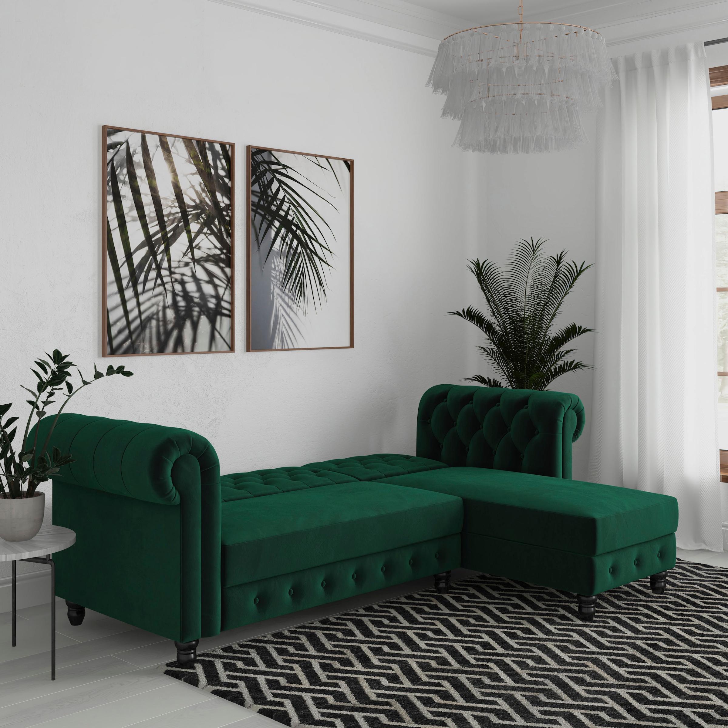 Dorel Home Ecksofa »Felix, L-Form, 241 cm (Liegefl.108x195 cm), Recamiere tauschbar,«, verstellb. Rückenlehne, Bett-Funktion, Velours, Kunstleder, Vintage