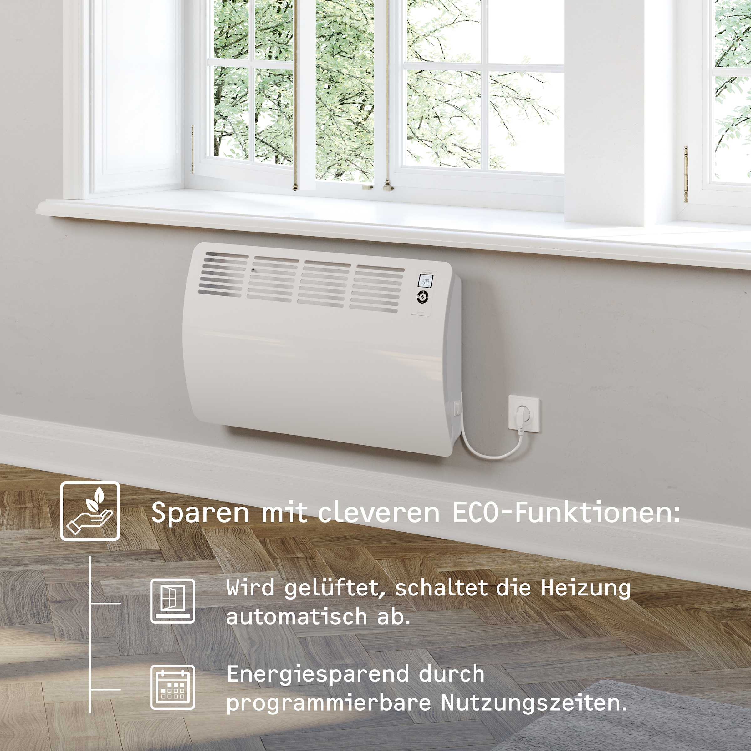 STIEBEL ELTRON Konvektor »»CON 30 Premium«, Wandkonvektor, energiesparend, VDE geprüft, 3 kW«, für ca. 35 m², LC-Display, Wochen-/120 Min-Kurzzeittimer, Silent Mode