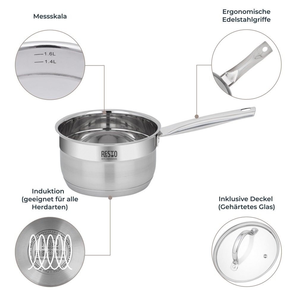 RESTO Kitchenware Kasserolle »Rigel, Soßentopf 1,9 l, energiesparend und spülmaschinenfest« 2 Stk. tlg. Edelstahl 18/10