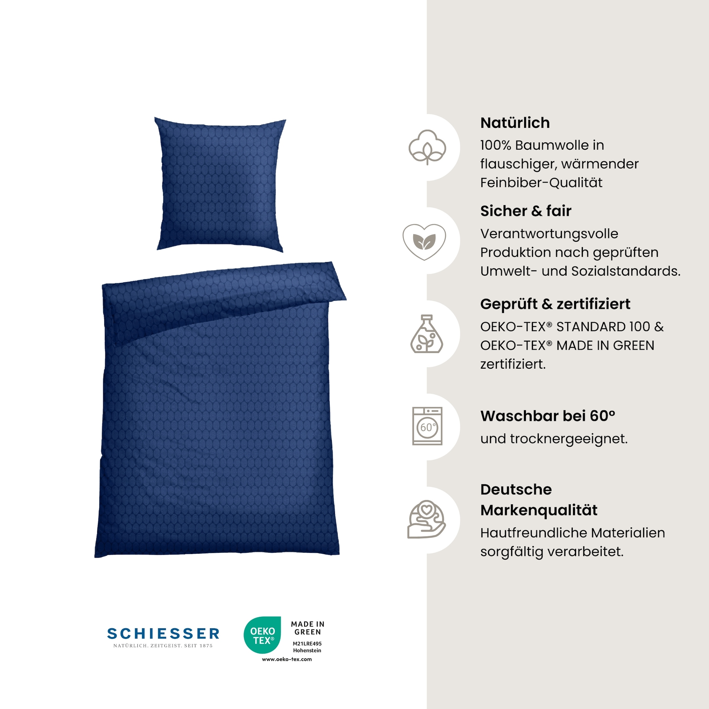 Schiesser Bettwäsche »Drops aus weichem Baumwollflanell in Ton-in-Ton Optik« 2 Stk. Made in Green