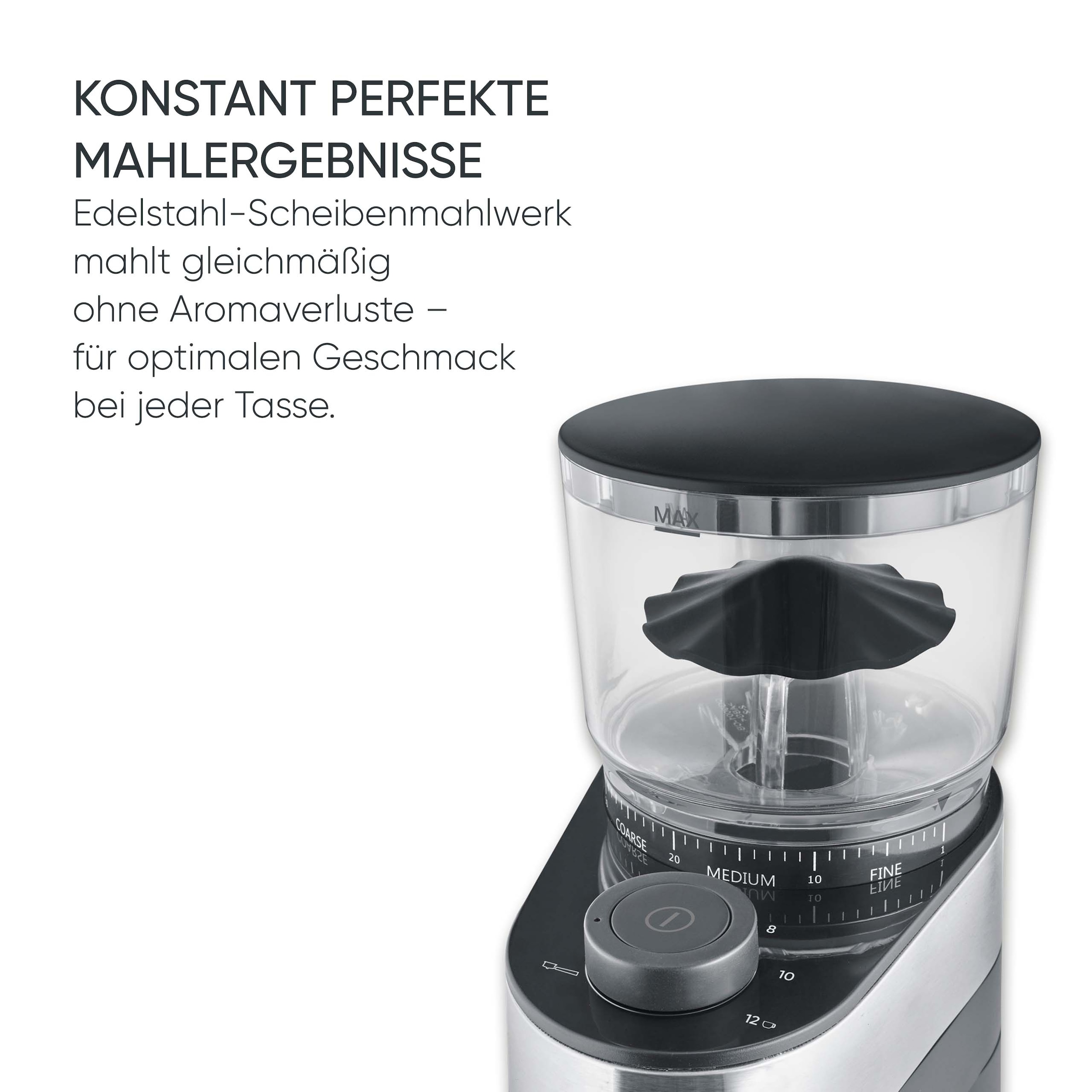 Severin Kaffeemühle »KM 3880« Scheibenmahlwerk 240 gBohnenbehälter bis 240g Bohnen, Aromaverschluss, Mahlgrad in 30 Stufen einstellbar