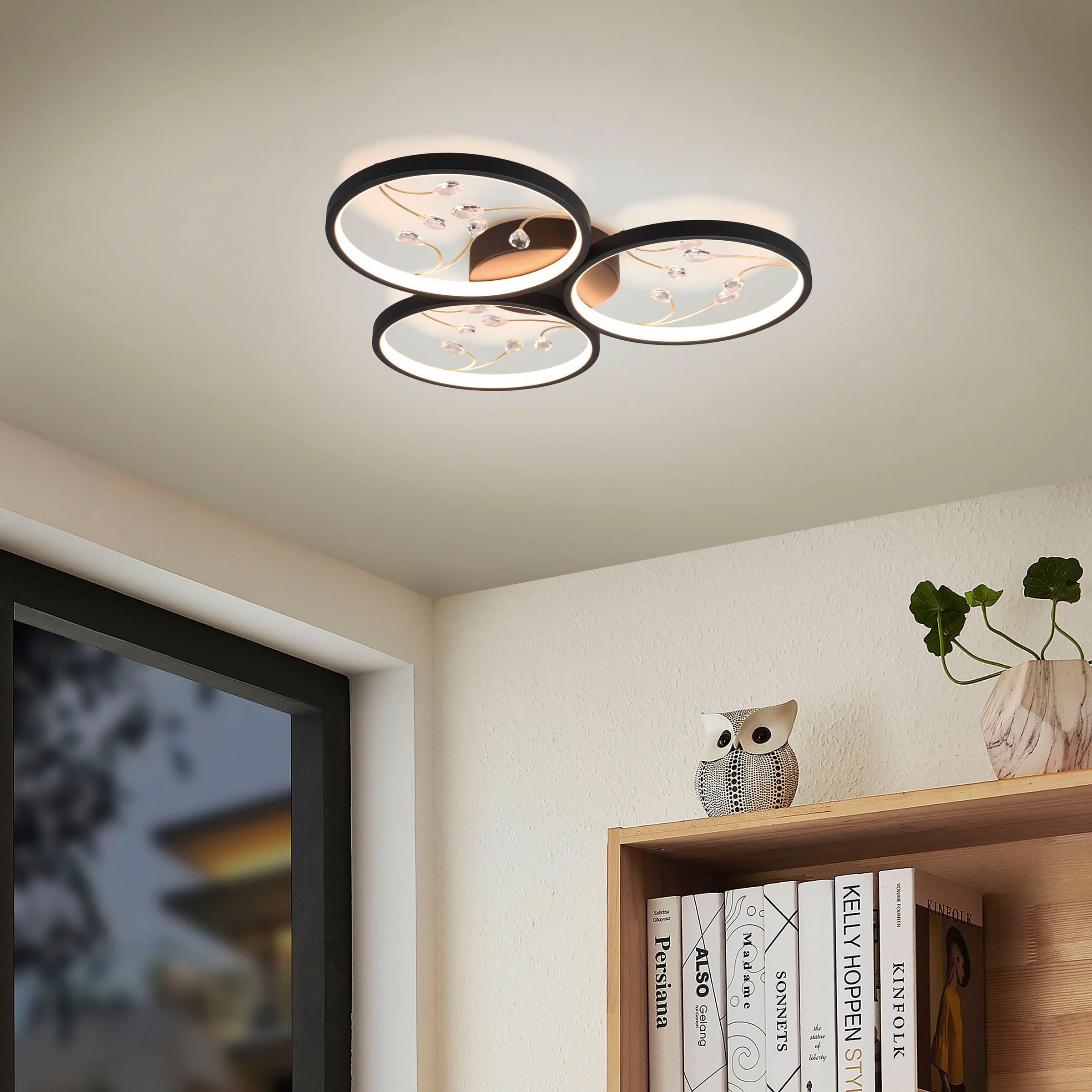 TRIO Leuchten LED Deckenleuchte »Groovy«, 1 flammig, Leuchtmittel LED-Board | LED fest integriert, Deckenlampe 3000K mit Glas-Deko, 3 Dimmstufen, LED 30W 3600 Lumen