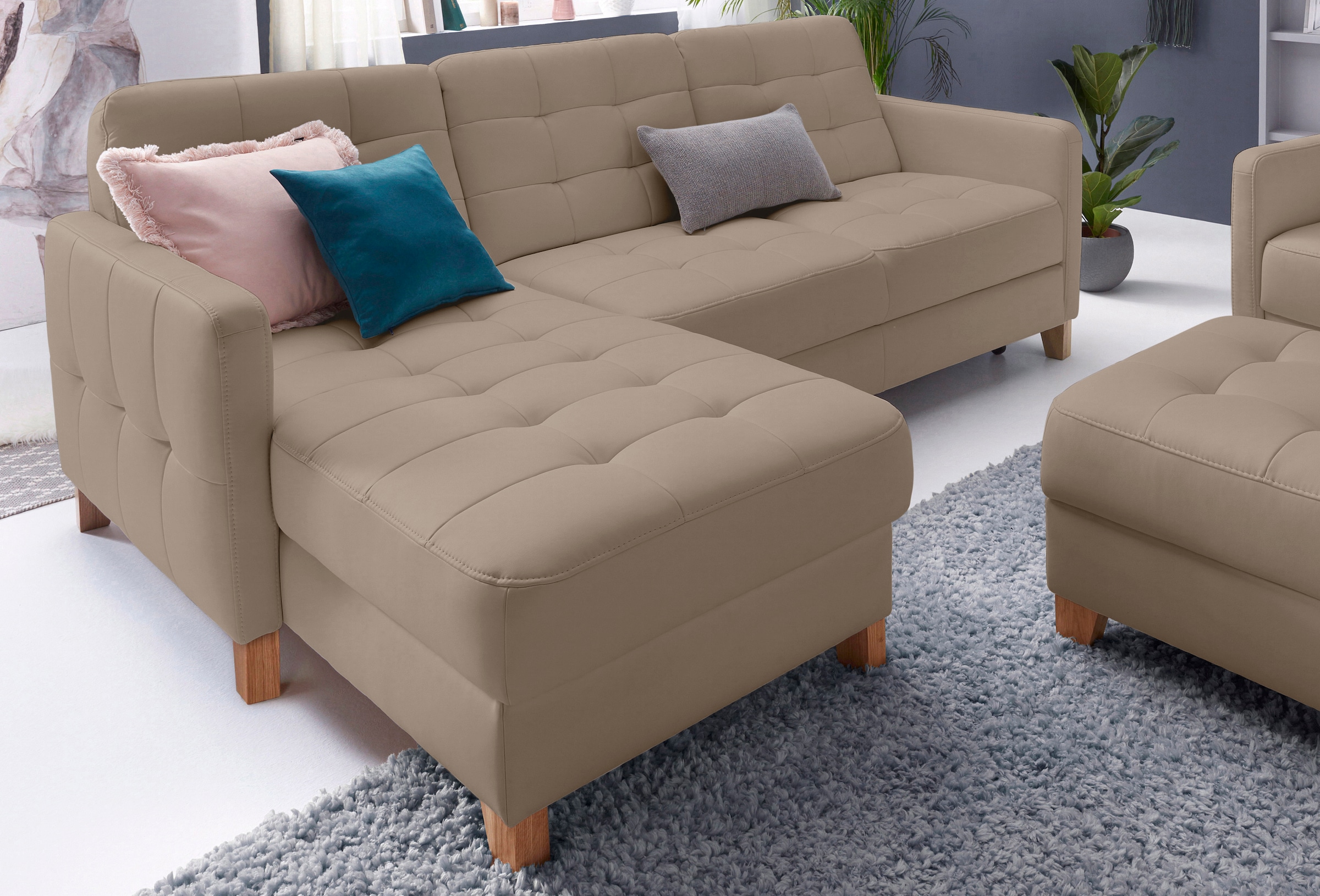 exxpo - sofa fashion Ecksofa »Elio, kompakt und komfortabel, bequem und zeitloses Design, L-Form«, wahlweise mit Bettfunktion