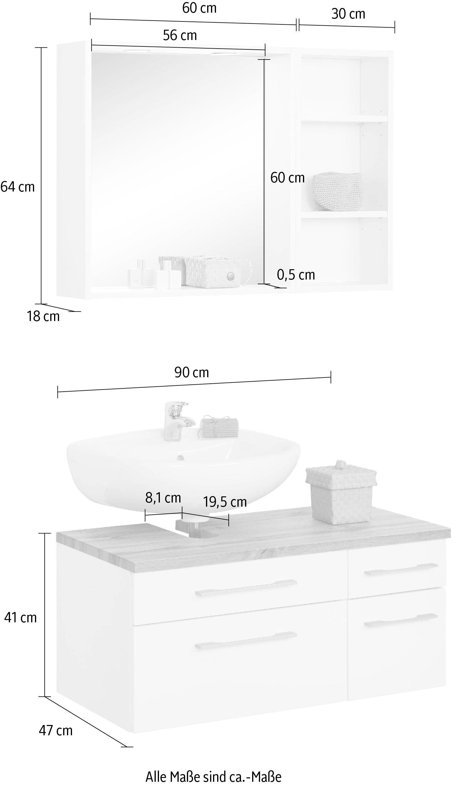 HELD MÖBEL St.), Spiegel Beleuchtung, und im »Davos«, Online Regal OTTO Badmöbel-Set (3 inklusive Shop Waschbeckenunterschrank