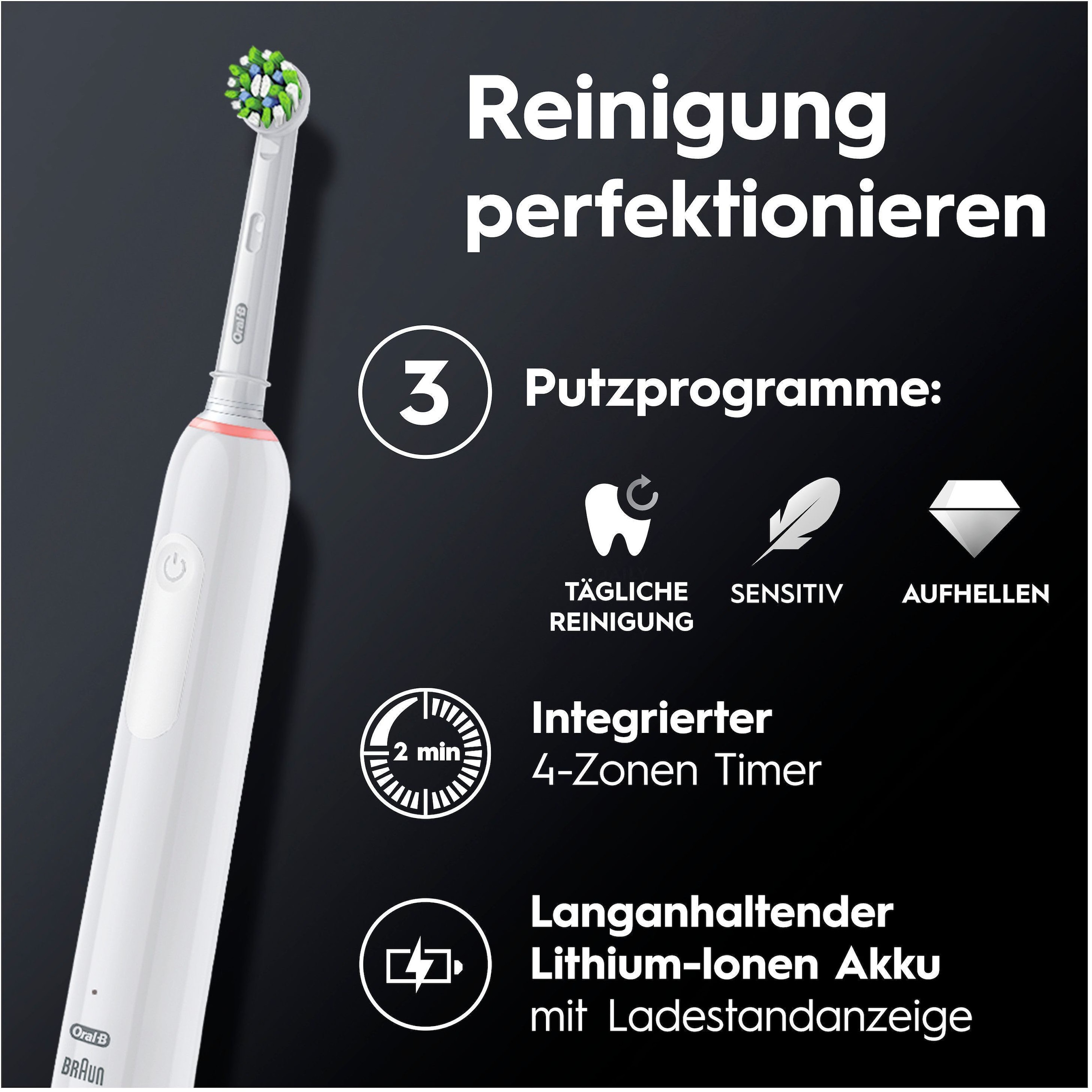 Oral-B Elektrische Zahnbürste »Pro 3 3000«, 2 St. Aufsteckbürsten, 3 Putzmodi