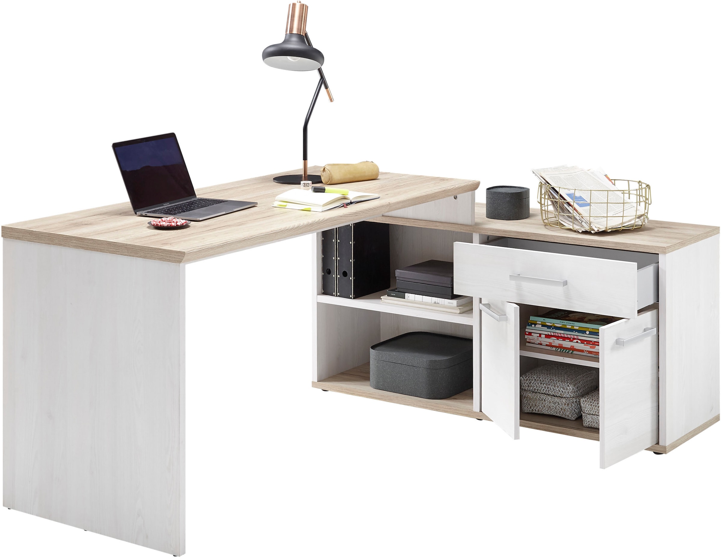 BEGA OFFICE Eckschreibtisch »Romance«, im Landhaustil, mit Sideboard, 140x130 cm