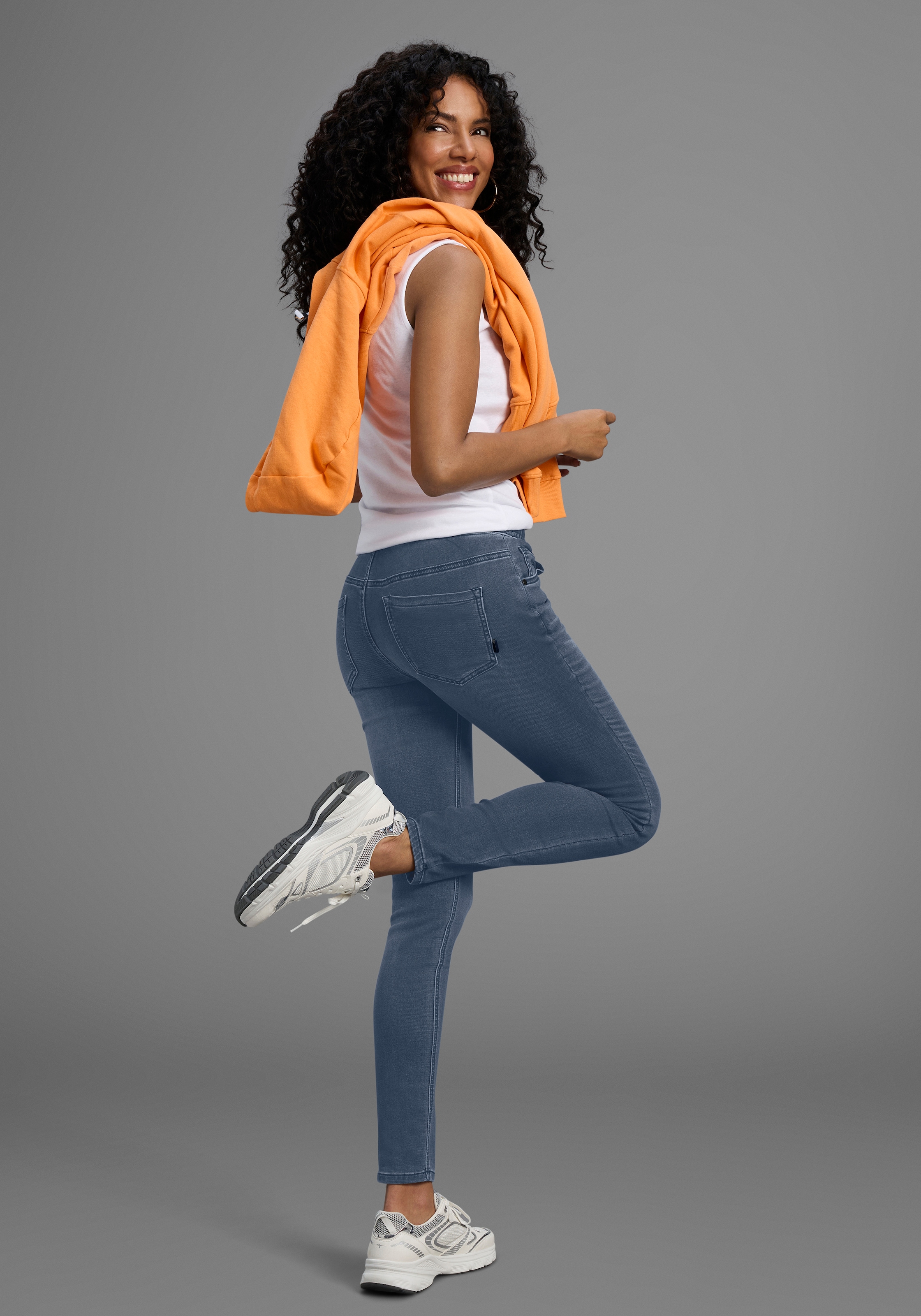 Arizona Stretch-Jeans weites Bein,  normale Leibhöhe,  knöchellang,  mit Used-Waschung