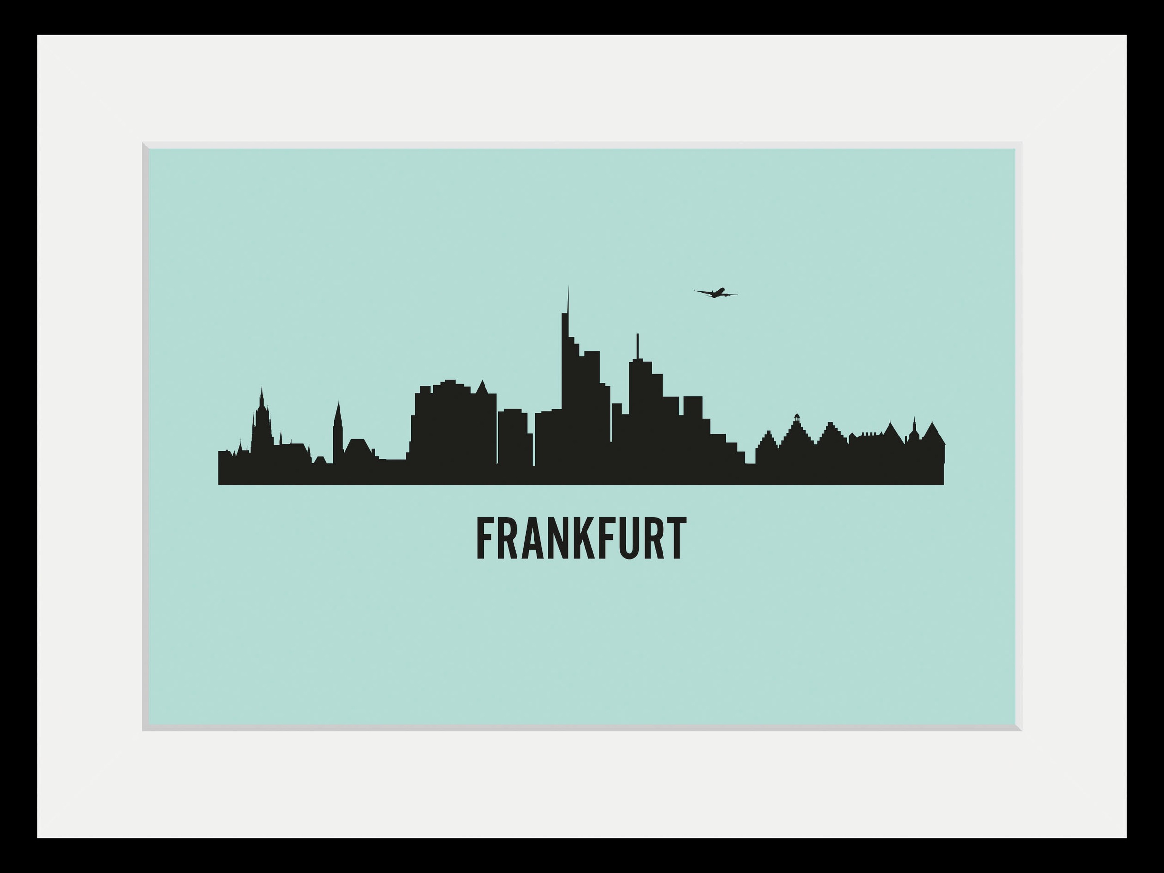 queence Bild »Frankfurt Skyline«, Städte-Stadt-Deutschland-Kirche-Gebäude-Schriftzug-Frankfurt am Main, (1 St.), HD Premium Poster-Druck inkl. Holzrahmen